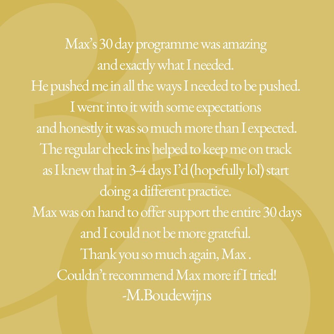 Here’s a few reviews from people I’ve worked with before.
My diary is open for whoever’s wanting to work with me on my 30 day programme. Get in touch if you’re curious and would like to know more. 🙏🏻