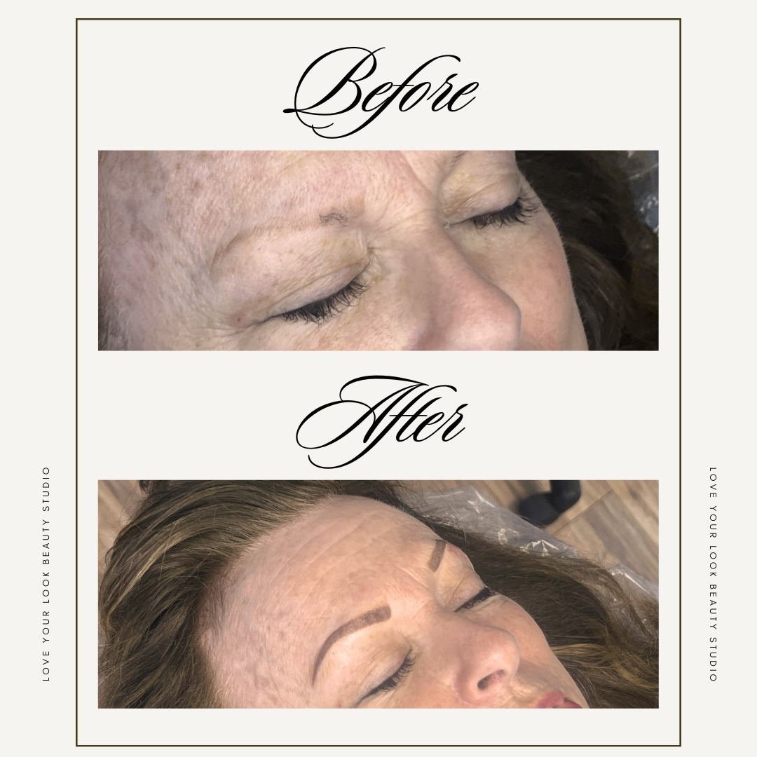 A beautiful before and after of powdered brows! #brows #powderbrows #salon #pmubrows