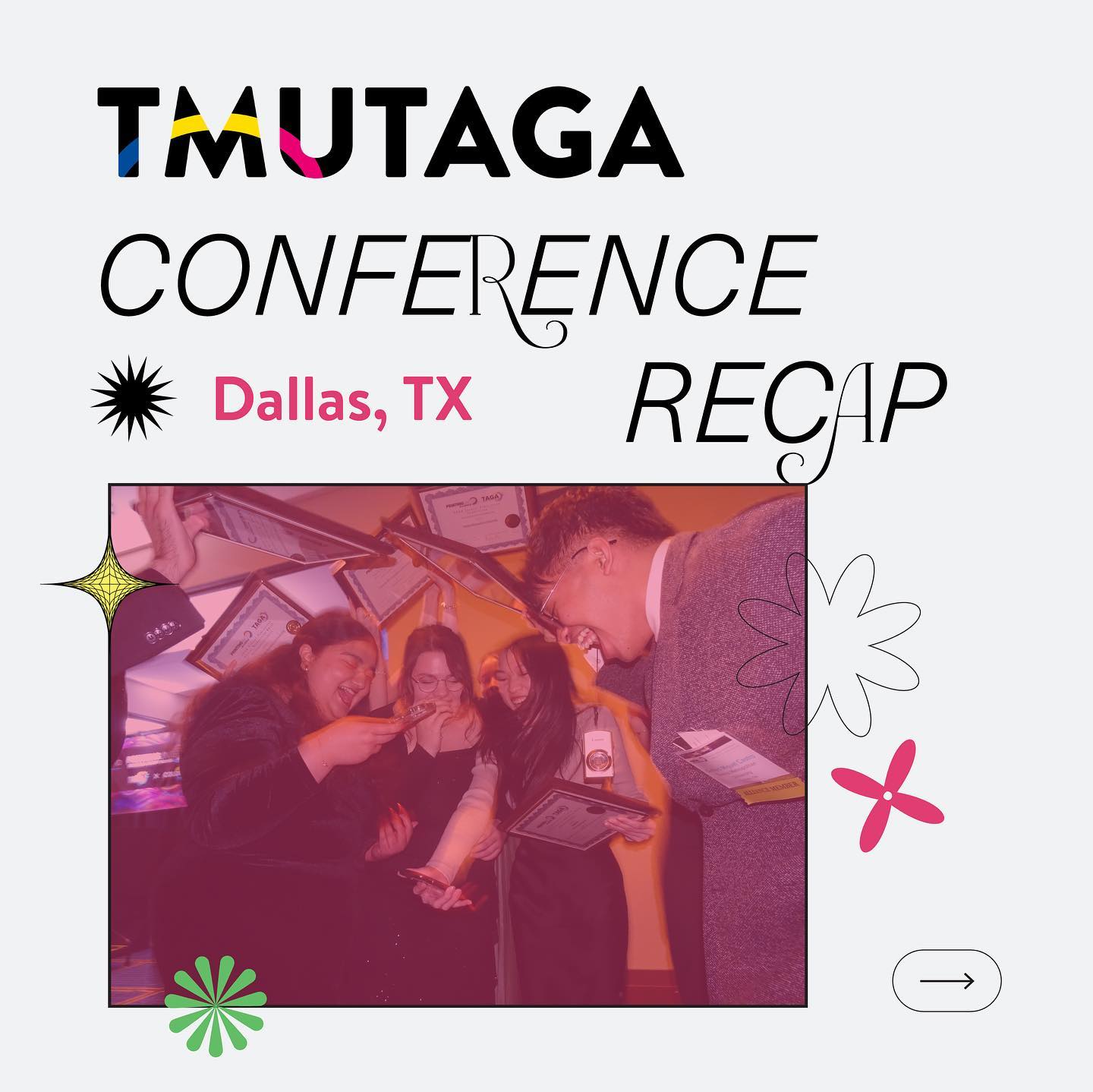 TMUTAGA TAKES ON DALLAS, TX 🤠🤍
Here's a little recap of TAGA Conference from last month‼️
The 2024 TMUTAGA student competition entry went beyond the technical journal that the team has produced each since its inception in 2006. This year, the team produced a technical journal, package design, t-shirt, and website, all following the theme "Emerge". Inspired by the life cycle of a butterfly, "we emerge from our past and embrace it with shining colours". The maximalist look draws inspiration from the wings of a butterfly: chaotic, loud, and colourful 🦋
To learn more about TMUTAGA, we invite you to explore tmutaga.com or @tmutaga on Instagram