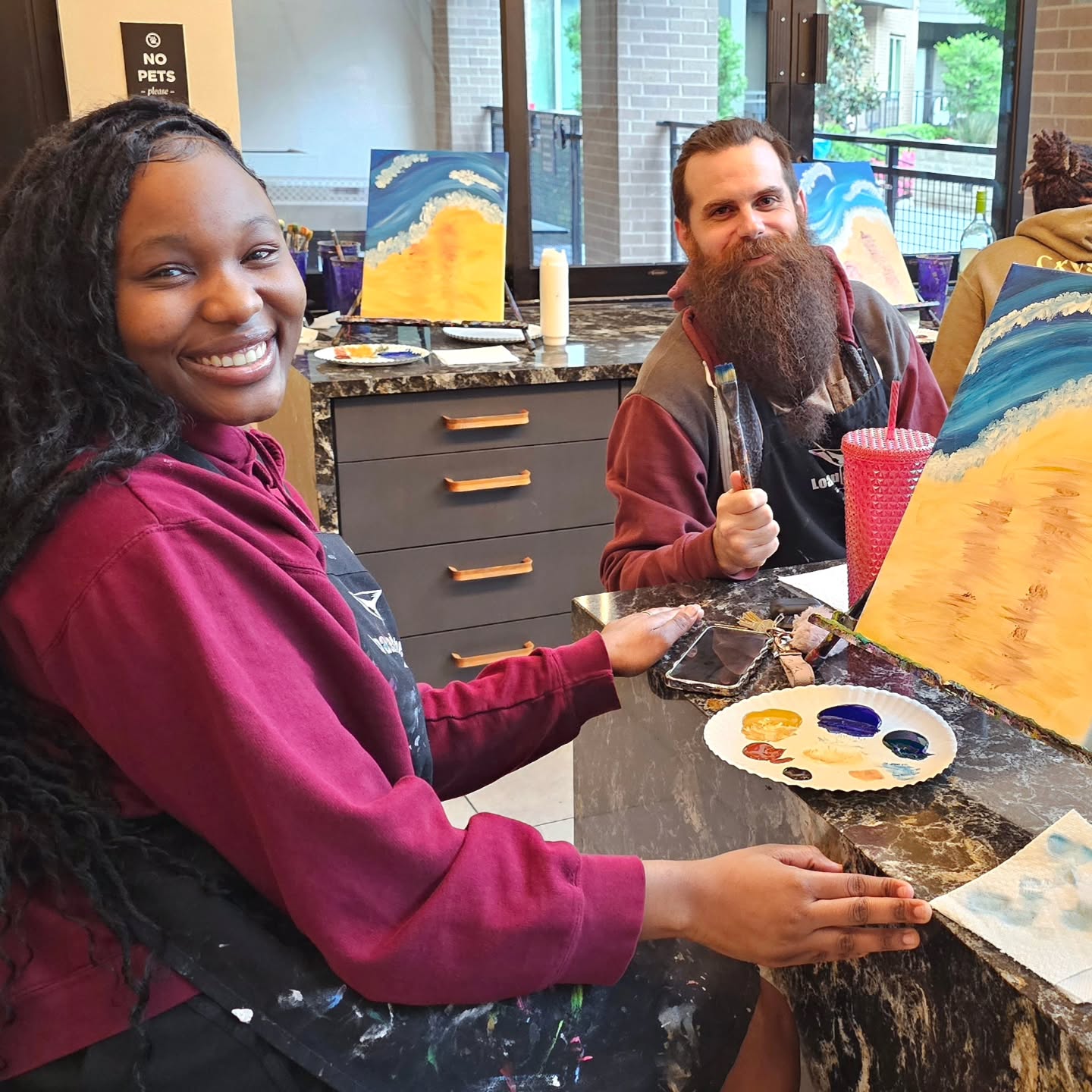 Thank you to @olivianattherealm for inviting us to their beautiful apartment community. We had a great paint night! 🥂🎨🥳
.
.
.
#paintandsip #community #fun #loadedbrushes