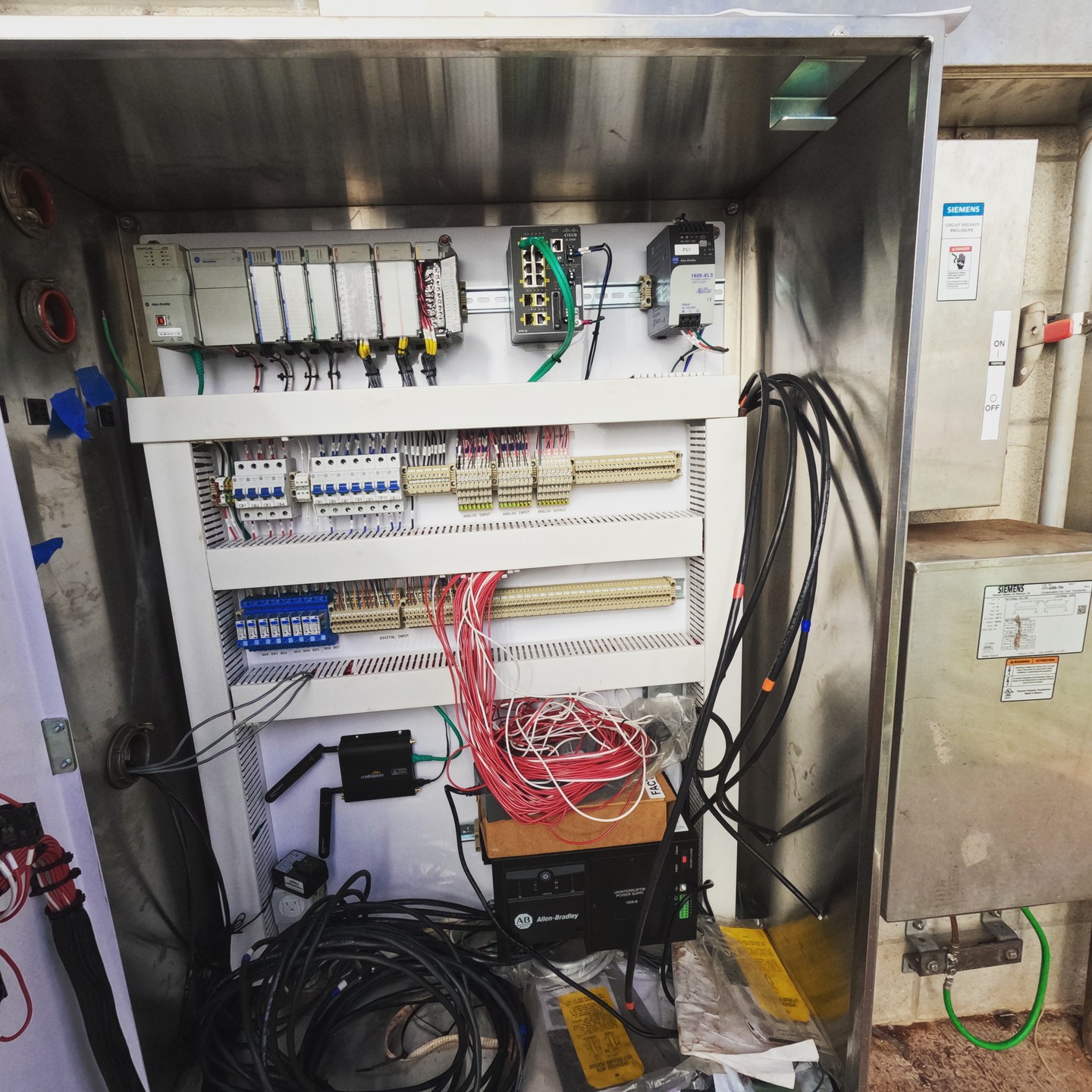 Shown is the inside of the VFD control panel displayed in the last post. Allen Bradley is the manufacturer of this VFD. This specific VFD panel controls 3 VT pumps and is used for reclaimed water.