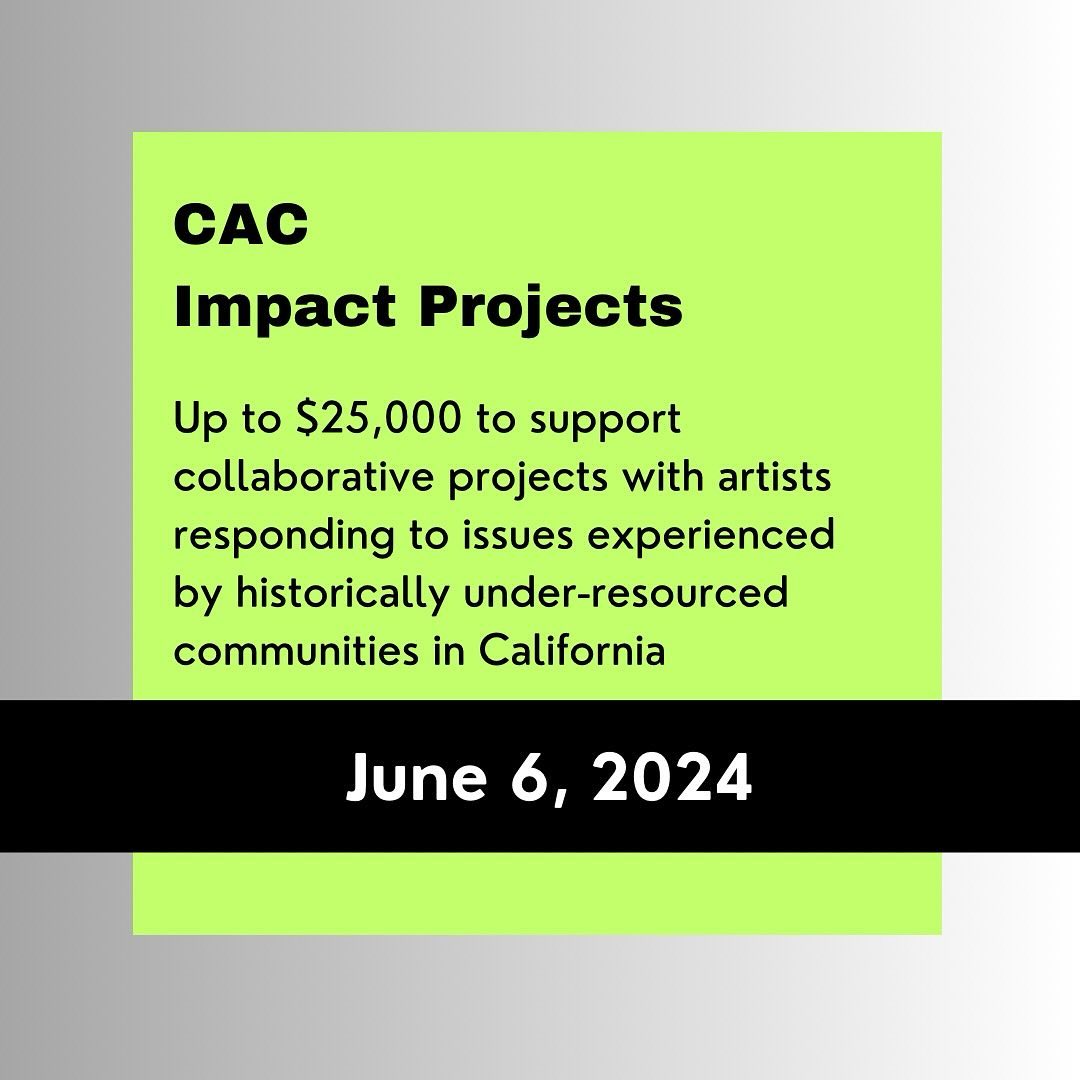 JUNE GRANTS
Up to $25,000
Artist & Organizations
⏳ Due 6/6/2024
CAC Impact Projects: Up to $25,000 to support collaborative projects with artists responding to issues experienced by historically under-resourced communities in California.
@calartscouncil
https://arts.ca.gov/grant_program/impact-projects/
#unrestrictedfunds #junegrants #artists #callforentries #deadline #grants #grantwriting #artprize #grantconsultant #grantpro #fundraising #development