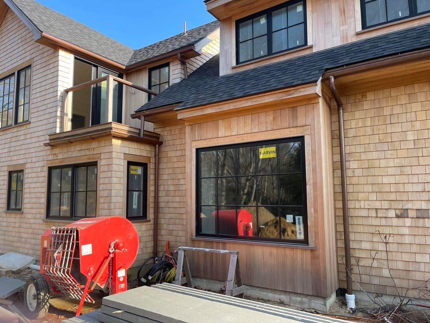 We luv this busy little corner of our Lambert’s Cove Beach project! In the home stretch! #residentialdesign #architecturaldesign #buildingdesign #shinglestyle #marthasvineyard #westtisbury #designer @kentvanhollebekeconstruction