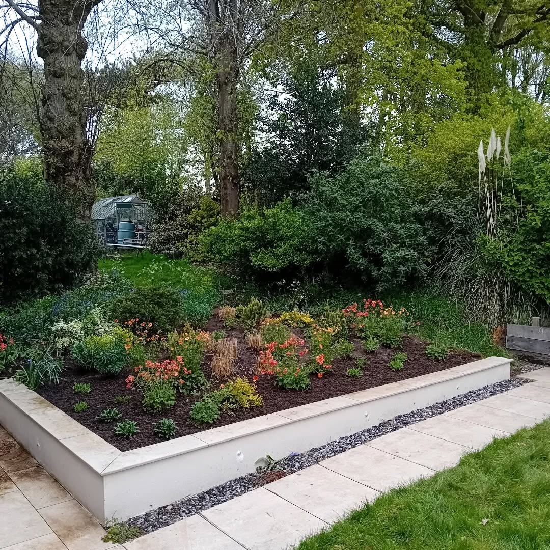 Finished planting this border last week with help from @natalie.c.baker. Challenging position near mature trees, transitioning from formal landscaped garden to naturalised woodland area. Geum 'Scarlet Tempest' stealing the show at the moment!
