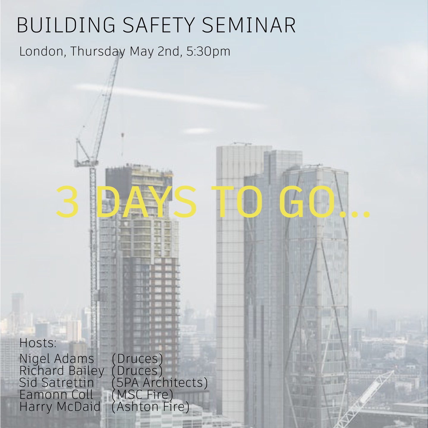 3 days to go until we host our third Building Safety Act seminar...
The event will be a great opportunity to hear about the implications of the Building Safety Act from hosts Druces LLP, MSC Fire & Ashton Fire Limited, alongside other lead developers and housing associations in attendance.
The event will be held in London on Tuesday May 2nd at 5.30pm.
We have a limited availability - If you wish to attend please get in touch with l.mcginley@druces.com to receive an invitation.
#building #buildingregs #buildingsafety #buildingsafetyact #construction #architecture