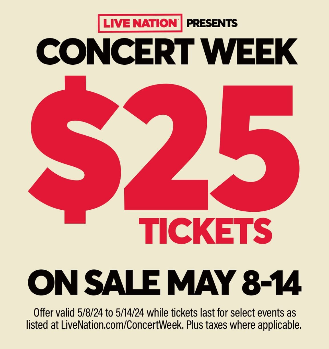 Did we hear someone say $25 Tickets To Select Shows here in Pittsburgh?
Live Nation Presents: Concert Week from May 8th-14th.
Limited tickets available link in bio✨