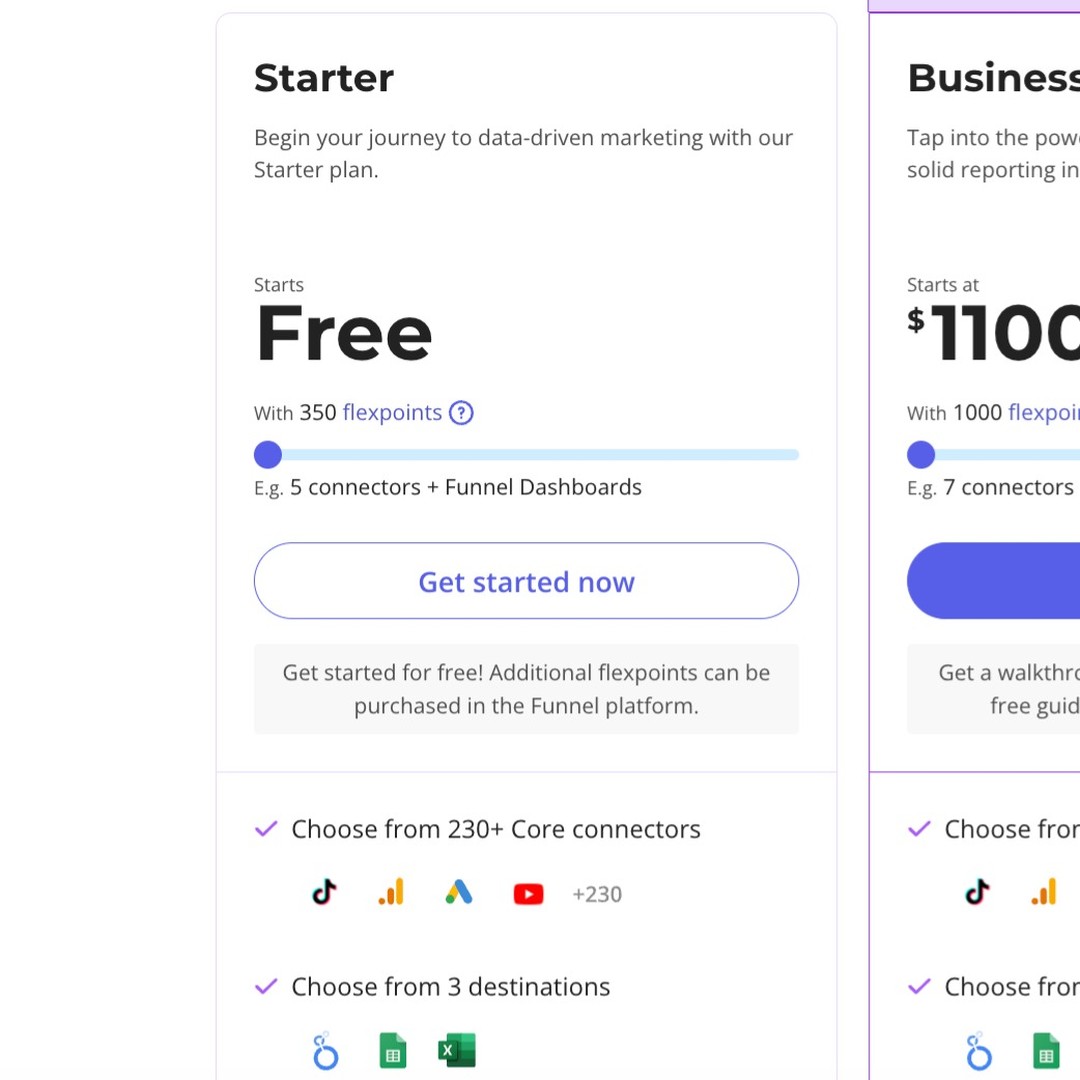 Data Organization: If you are looking for an easy way to start combining data from different data streams, check out Funnel.io's free starter plan.
One tip to maximize the free version is to use Looker Studio's native connections to GA4 and Search Console.