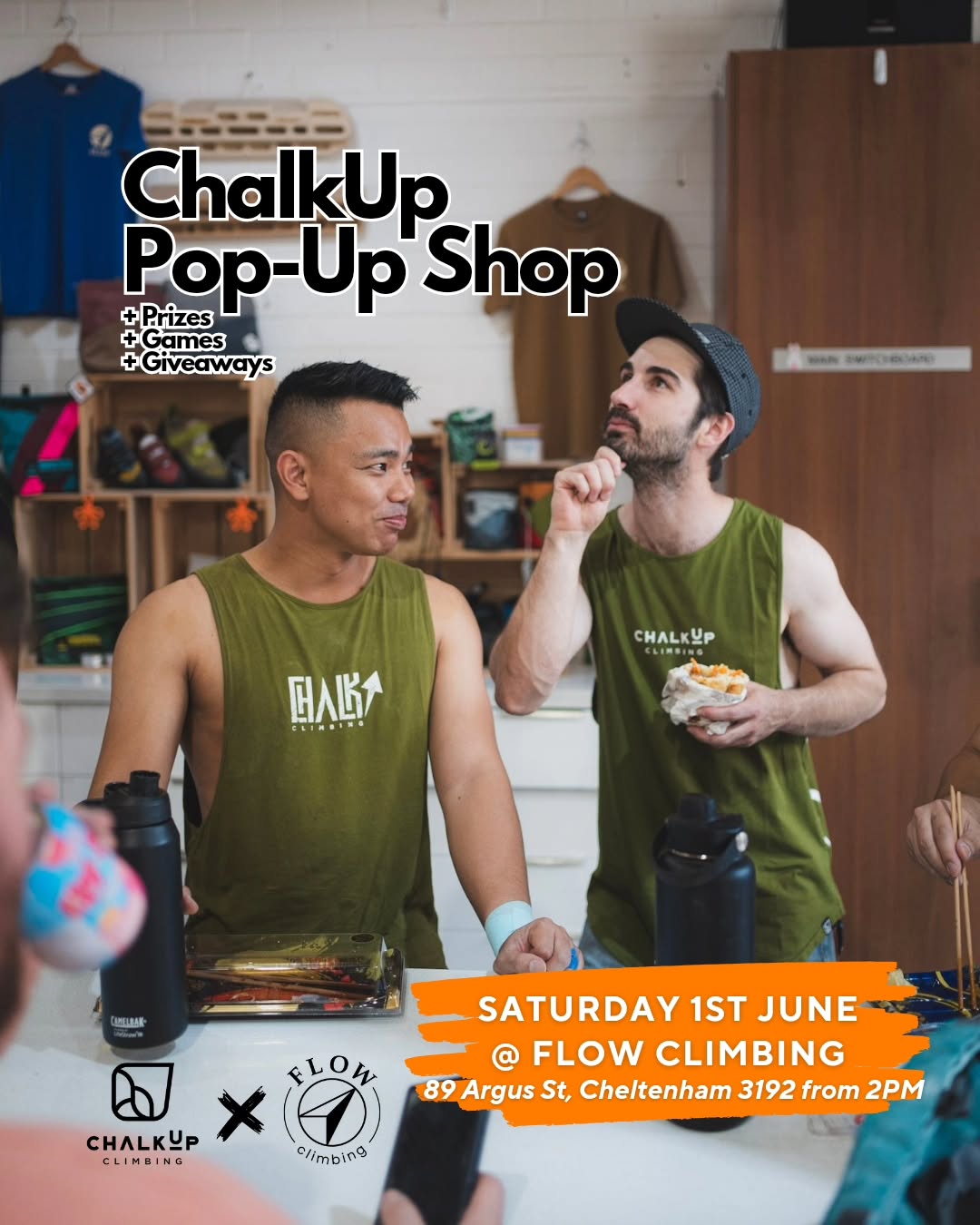 Join us @flowclimbingaus for their Annual Bouldering Cup Pumpfest and Grand Finals on Saturday, June 1st! 🏆⠀
⠀
We'll be hosting a pop-up shop with fun games and giveaways. Plus, compete in the Pumpfest for a chance to win some awesome ChalkUp prizes and more! 🤩⠀
⠀
Visit Flow Climbing's page for more details about the day. ⠀
⠀
C Uthere! 🎉✨️⠀
⠀
#chalkupclimbing #prizes #popupshop #giveaways #flowclimbing #pumpfest #bouldering #melbourneclimbing #competition #climbingcommunity