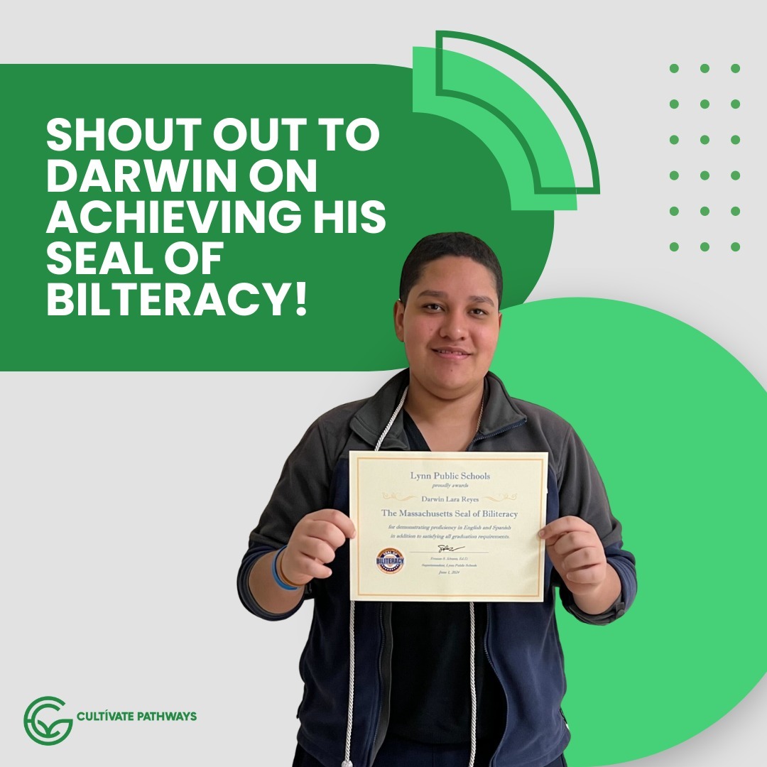 Add certified bilingual to Darwin's list of marketable skills! Achieving the Seal of Biliteracy demonstrates Darwin's skill in English and Spanish and earns him college credit! Well done, Darwin!
Agrega bilingue certificado a la lista de logros de Darwin. No solamente demuestra su abilidad en Ingles y Espanol pero tambien gana creditos en la universidad por lograr este certificado. Buen hecho, Darwin!
#bilingual #biliterate #talent #multilingual #equityineducation #tecnologia #equityintech