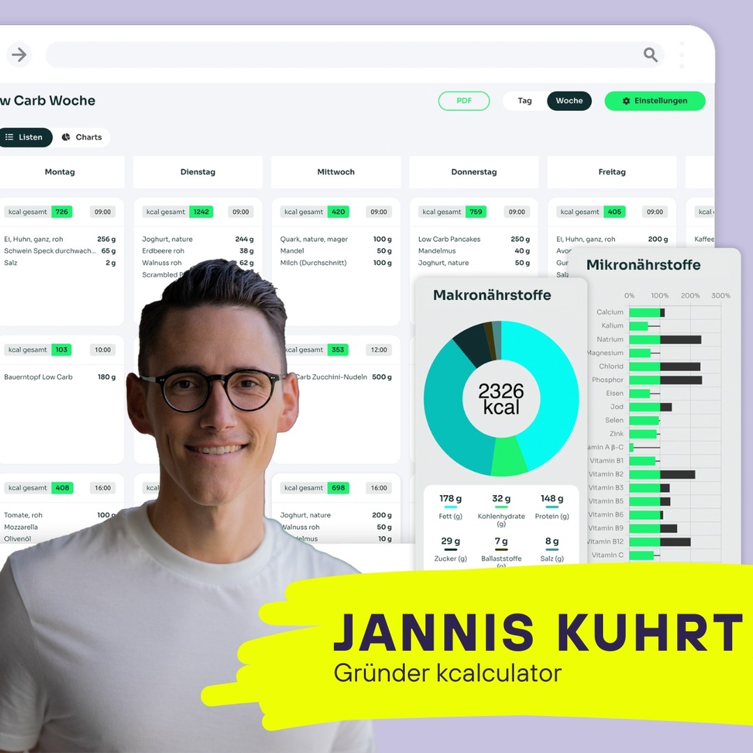 Ernährungssoftware für Fachkräfte - Hier kommt ein neues Tool! 🔥
Jannis Kuhrt ist Gründer der Software @kcalculator.de - ein neues Tool speziell für Ernährungsfachkräfte. 💻📈
Mit kcalculator haben Fachkräfte Zugang zu intuitiven Tools, umfangreichen Datenbanken und personalisierten Beratungsmöglichkeiten. Die übersichtlichen Dashboards und anpassbaren Features machen die tägliche Arbeit effizienter und effektiver.
Jannis Ziel? Den Alltag von Ernährungsberater:innen und Diätassistent:innen zu erleichtern: "Unsere Software ist flexibel und ohne Laufzeit, ermöglicht die Erstellung von Ernährungsplänen im eigenen Design und bietet Zugriff auf eine wachsende Rezeptbibliothek sowie den Bundeslebensmittelschlüssel. Das Beste daran? Sie ist monatlich kündbar und unterstützt eine unbegrenzte Anzahl an Kunden."
➡️ kcalculator könnt ihr kostenfrei testen, ohne Abo und ohne Kreditkarte. Über den Instagram-Account @kcalculator.de gelangt ihr direkt zur Website oder ihr schickt Jannis @solopreneur.design eine DM für weitere Informationen.
📢 Sponsored Post // Werbung
