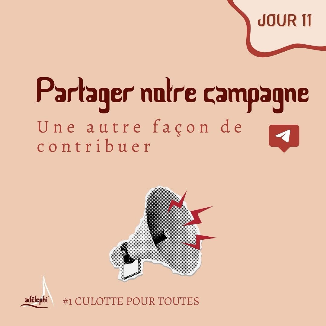 🌟 Partagez, Engagez-vous, Faites la Différence ! 🌟
Vous avez déjà apporté votre donation à notre campagne?
Vous n’êtes pas en mesure de pouvoir apporte un don financier ?
Vous pouvez également contribuer à notre campagne en partageant notre message avec vos amis, votre famille et votre communauté!
Chaque partage compte et peut aider à sensibiliser davantage de personnes à la précarité menstruelle et à notre cause. 🌟
Ensemble, nous pouvons créer un véritable mouvement pour le changement. Rejoignez-nous dans notre mission et ensemble, faisons une différence dans la vie de celles qui en ont le plus besoin. 💖🩸
#PartagezPourLeChangement #1CulottePourToutes #précaritémenstruelle #DonnerPourAgir #Adelphité #AdèlephiNGO #Soutien #Solidarité #Collecte #Campagne