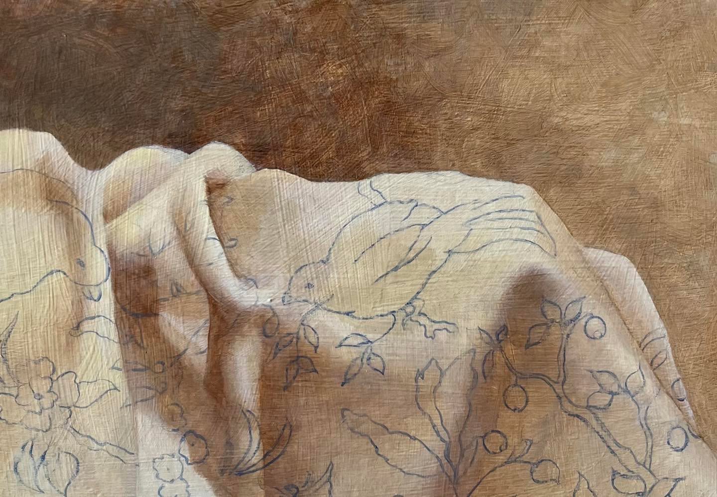 Fabric study: “Little bird”, a small (20cm x 15cm), unframed painting that was a real joy to do❤️