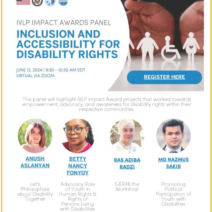 Join us tomorrow for a virtual Panel and hear one of our Alumni, Md Nazmus Sakib speak about the amazing work they are doing for youth and disabilities.
Pre- Registration is Required, follow the link below to register.
https://www.meridian.org/announcement/ivlp-impact-awards-alumni-discussion-series-inclusion-and-accessibility-for-disability-rights/
We hope to see you there!
