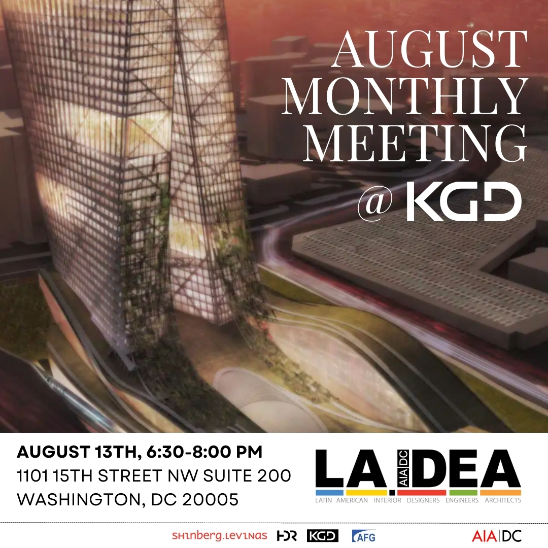 Join us for our next monthly meeting!
Tuesday, Aug 13, 2024 6:30-8:00pm
Where: KGD Office
(1101 15th Street NW, Suite 200, Washington DC, 20005)