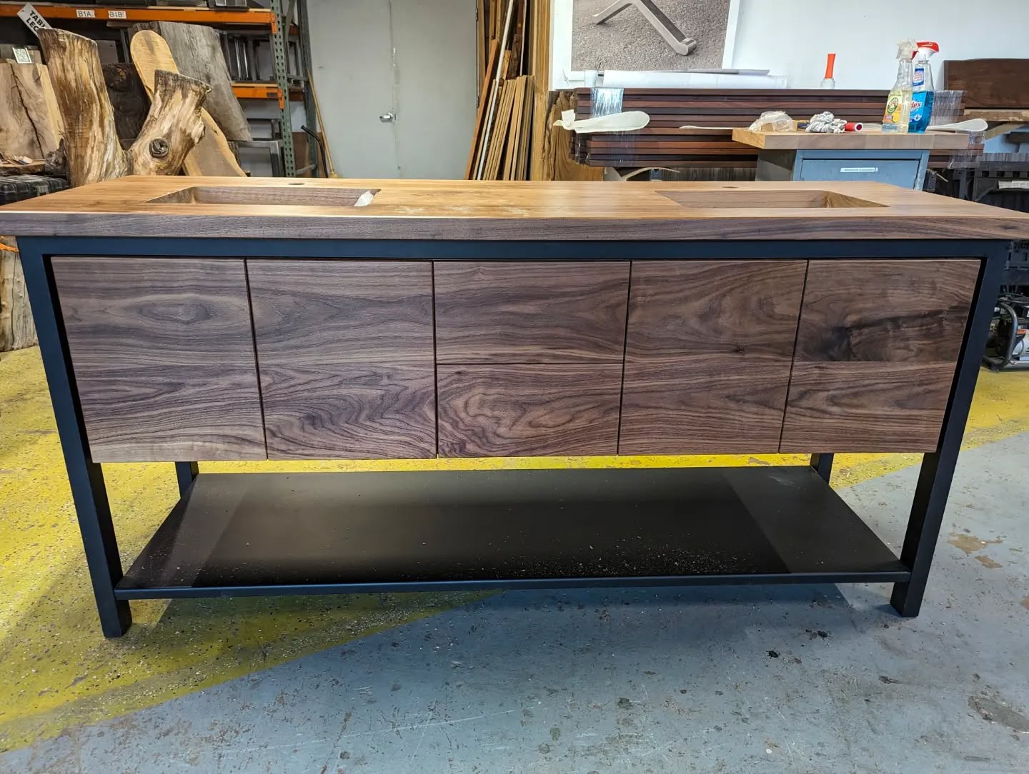 Double bathroom vanity for one of our great clients. Black Walnut, steel with touch latch doors and drawers. Hopefully we'll get some good photos after install. 🙄
.
.
.
#bathroomremodel #vanity #walnut #steel #customfurniture #classy #luxurydesign #walnutwednesday