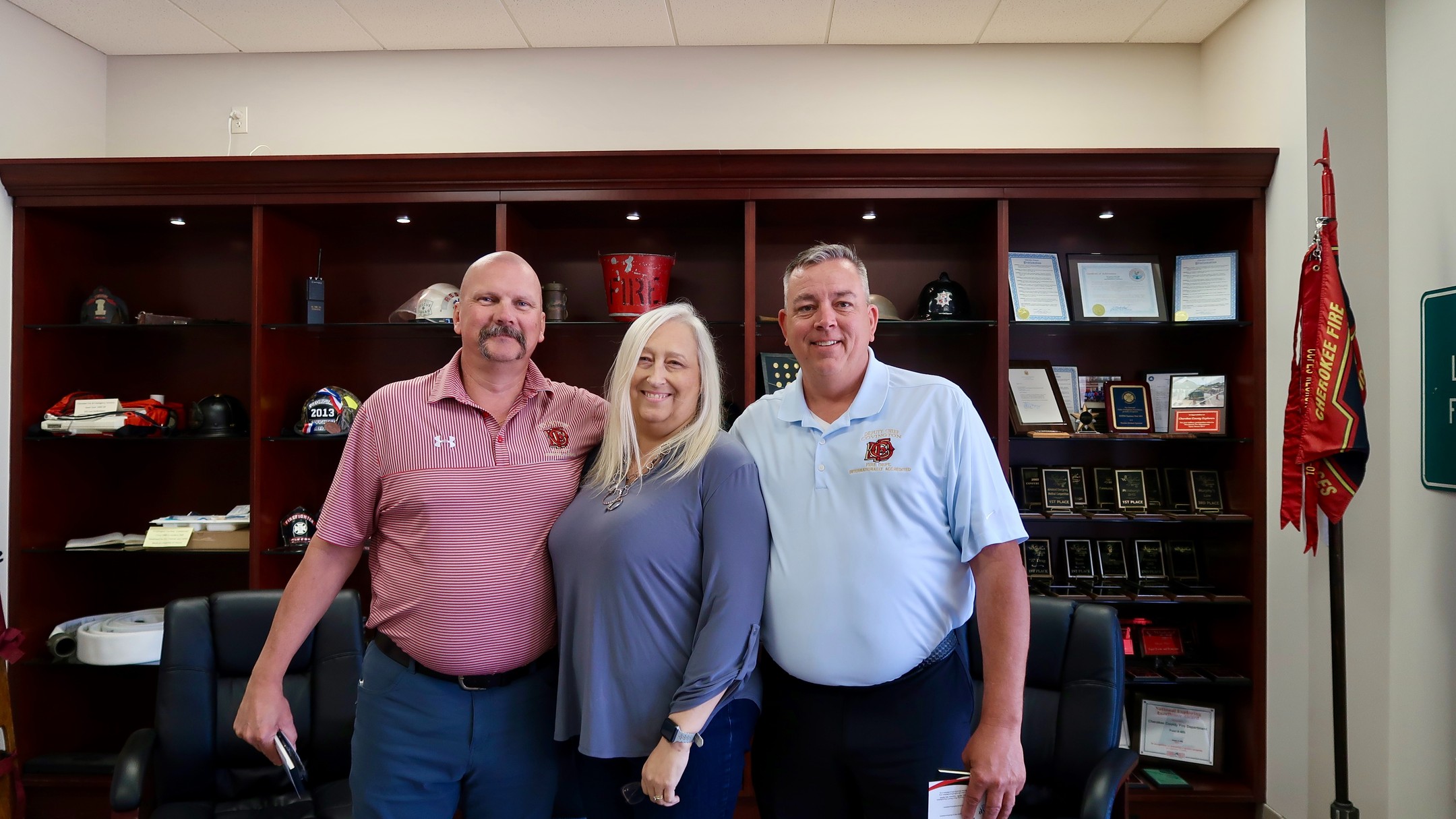 This morning our Fire Chief, Joe Doss, Operations Chief, Donnie Tudor, and Accreditation Manager, April Draper attended the 2nd quarterly meeting for the year of the Georgia Association for Fire Accreditation and Professional Credentialing Consortium, of which Draper is the coordinator for the state. Cherokee County Fire hosted and provided us with a fantastic and informative presentation on the Civilian Accreditation Manager. Departments in attendance included Clayton County, Sandy Springs, Cobb County, Milton Fire, LaGrange, Smyrna, Forsyth County, and Dekalb County. This consortium is a great way for Georgia Departments who are either accredited or seeking accreditation to share ideas and network.