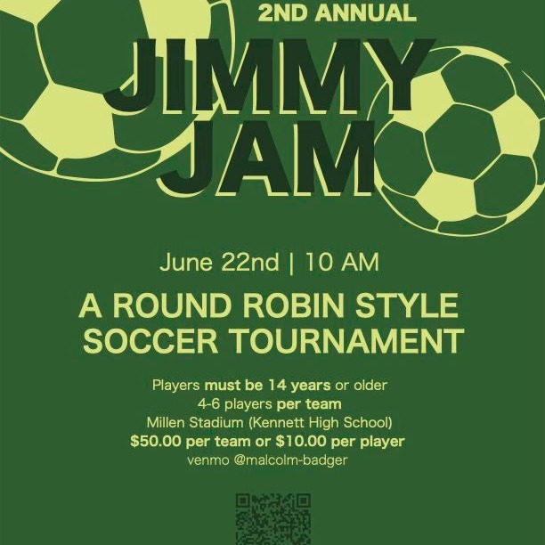Jimmy Jam this Saturday! Register your team of 4-6 (age 14+) for an epic round robin tournament in Millen Stadium, Kennett High School. Registration -> https://docs.google.com/forms/d/1qHes_faN8a0BN-IRbBnh9zCpSFOjdxjUfisiQcA22a4/edit#responses