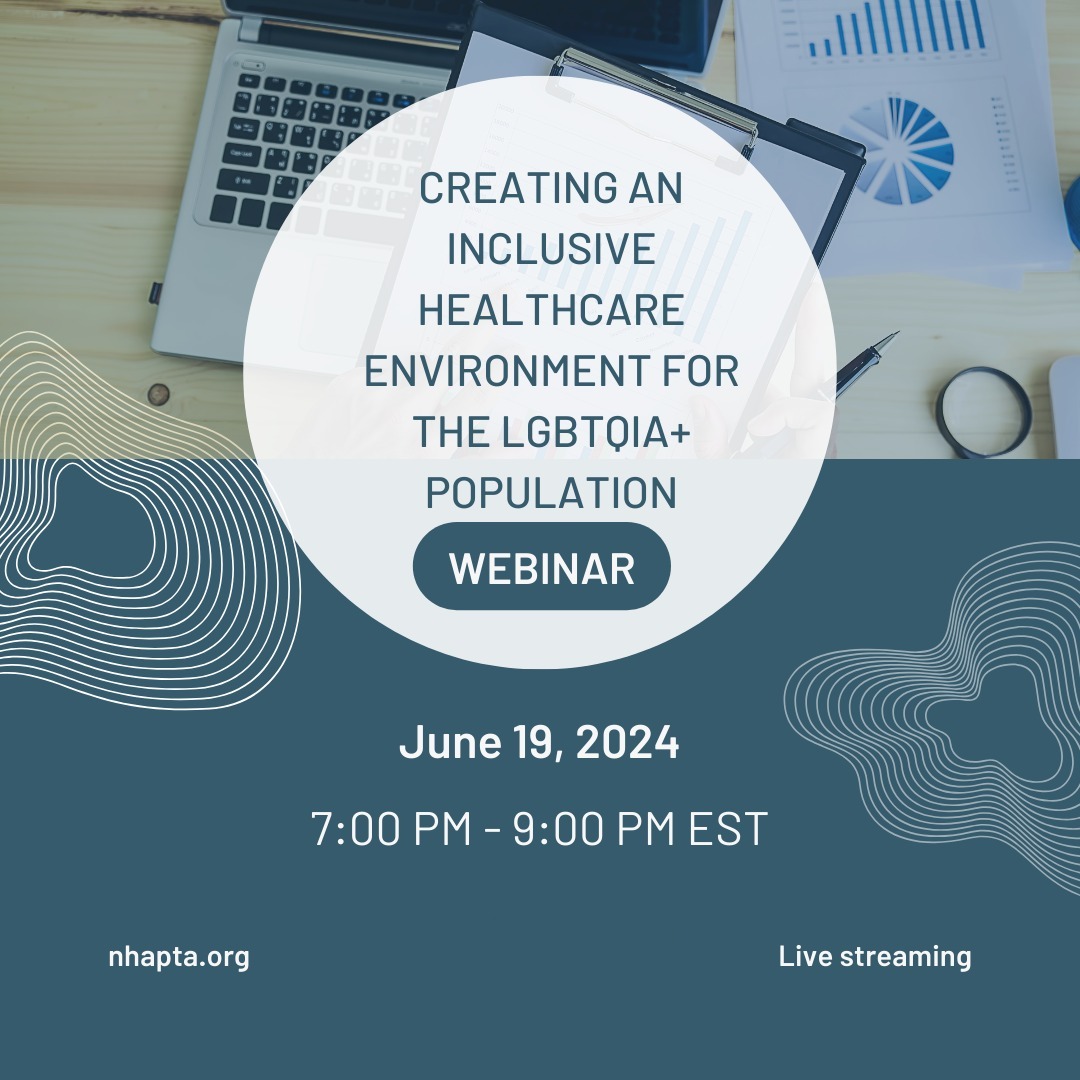 If you're a Physical Therapist, PTA or student please join us tonight as we talk about how to create a more inclusive healthcare environment for LGBTQIA+ patients.
Head on over to the NH APTA's website to register. Happy Pride!
#physicaltherapy #inclusivehealthcare #newhampshire #lgbqt #pridemonth