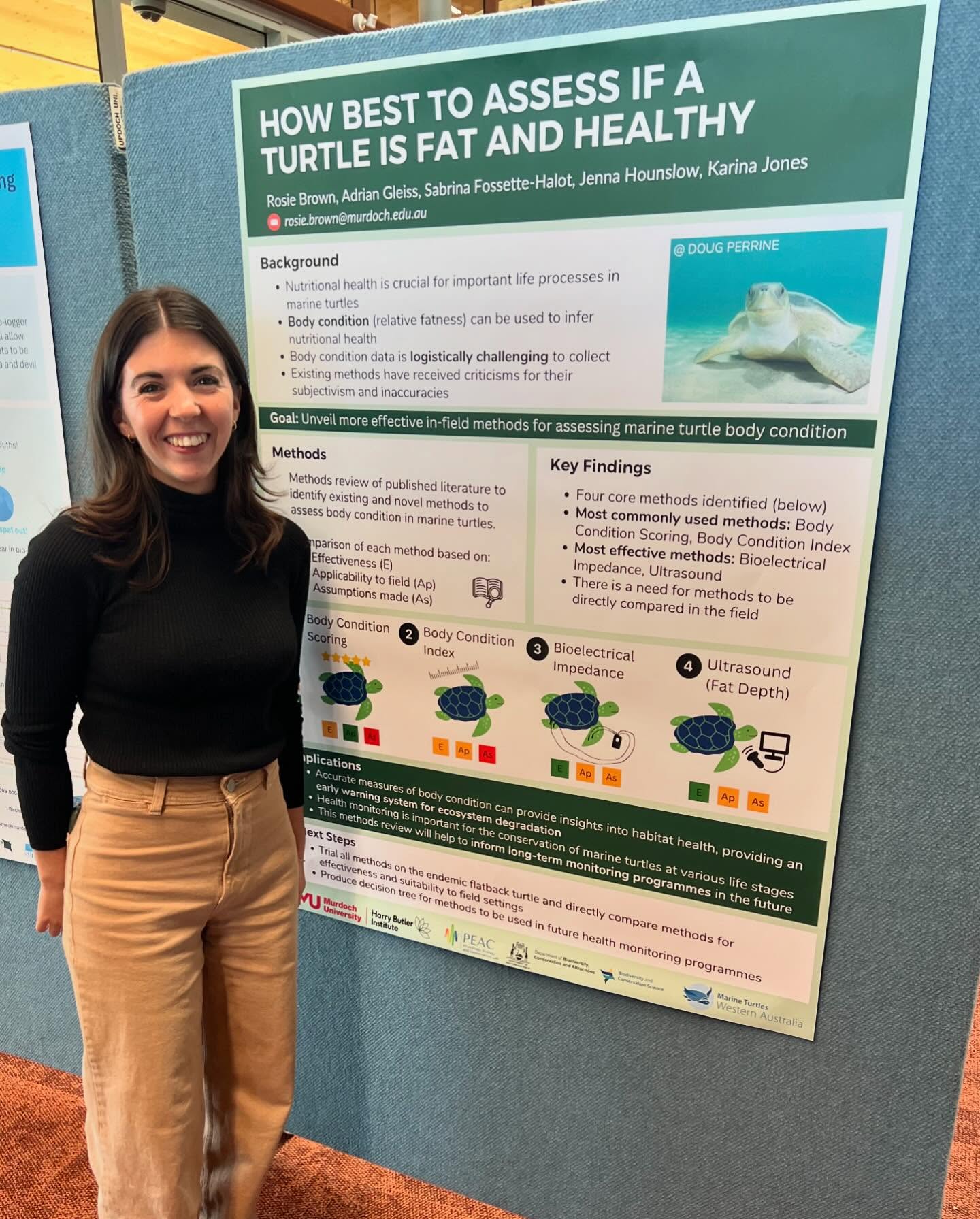 Our lab had a great day out at the @murdochuniversity ECS HDR showcase! 😊 Congratulations to PhD Candidate, Rosie, for winning best poster 🏆🐢