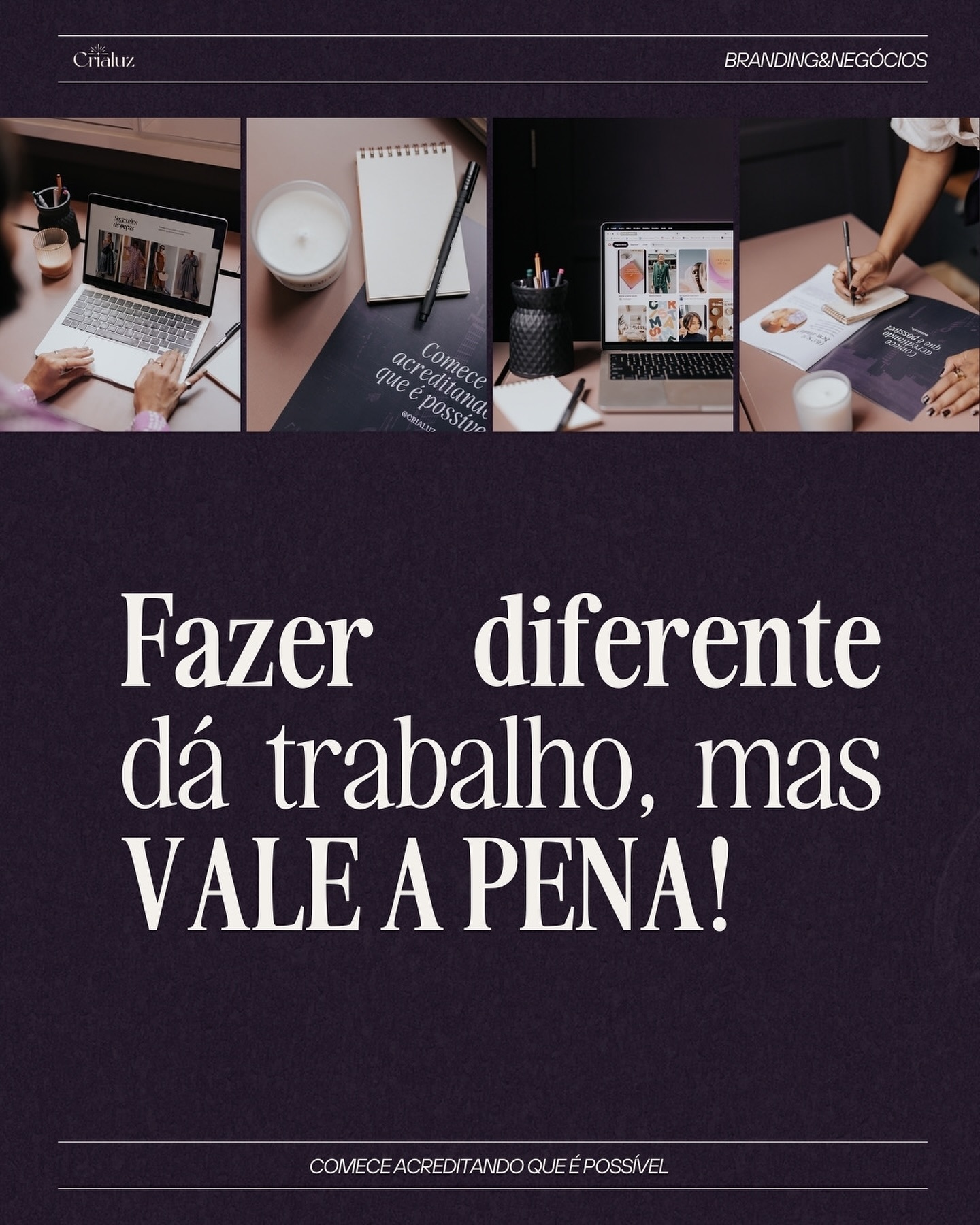Na Crialuz, acreditamos que o branding transforma! ✨
No nosso ponto de vista a gestão de marca tem o poder de mudar não só a forma como os clientes percebem o valor do seu produto ou serviço, mas também proporciona mais confiança e maturidade para quem está à frente do negócio. Afinal, uma empresa que vende com mais leveza deixa qualquer um inspirado a crescer ainda mais, não é? 😊
Cada marca tem sua própria essência, seu próprio estilo e sua própria visão de mundo. Nosso papel é capturar essa essência e transformá-la em uma marca que fala diretamente ao coração do seu público.
O bom branding une pesquisa, planejamento, essência e estratégia. ✨ Se a sua marca é uma extensão de quem você é, nada mais justo do que trabalhar com uma equipe que compreende e compartilha sua visão!
Acreditamos profundamente nisso e estamos felizes por ter você aqui, porque sabemos que você compreende exatamente do que estamos falando.
Se você, assim como nós, acredita que o branding é a chave para expressar tudo isso, você finalmente encontrou!
Clique no link da bio e vamos transformar sua ideia em realidade. ✨
#BrandingcomEssência #Branding #AteliedeBranding #NegóciosPrósperos