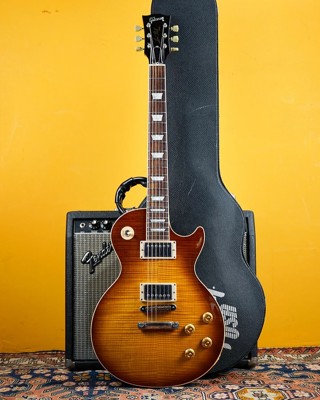 2004 Gibson Les Paul Standard, Honeyburst.
This one didn’t hang around for long. Complete with all its tags, a fat 50s neck and a beautiful, beautiful top. Just look at that flaming.