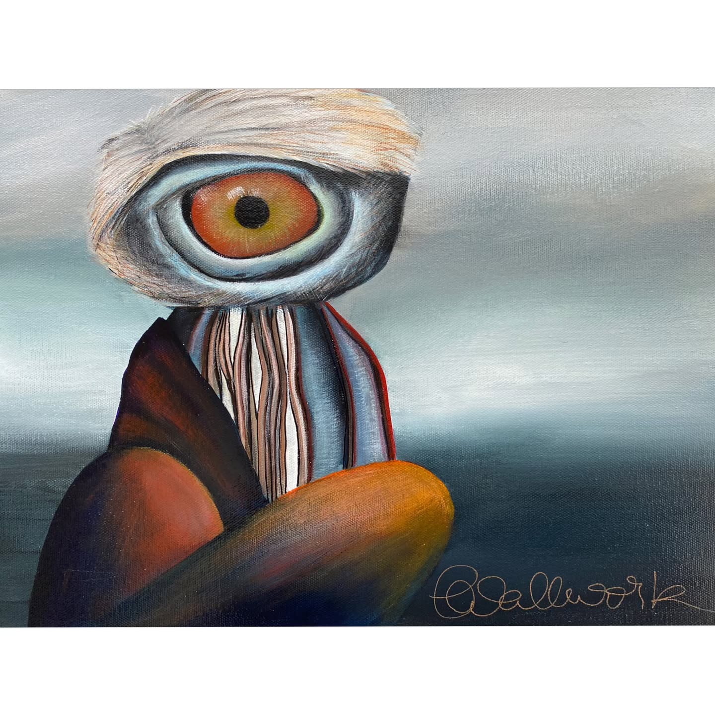 The Guardian (Te Kaitiaki) Series
Immortelle
Sewn together:
My humaness & my immortality,
Together they hang,
trading places,
like sun and moon,
like pendants in in the sky.
- Segovia Amil
Mixed media on canvas.