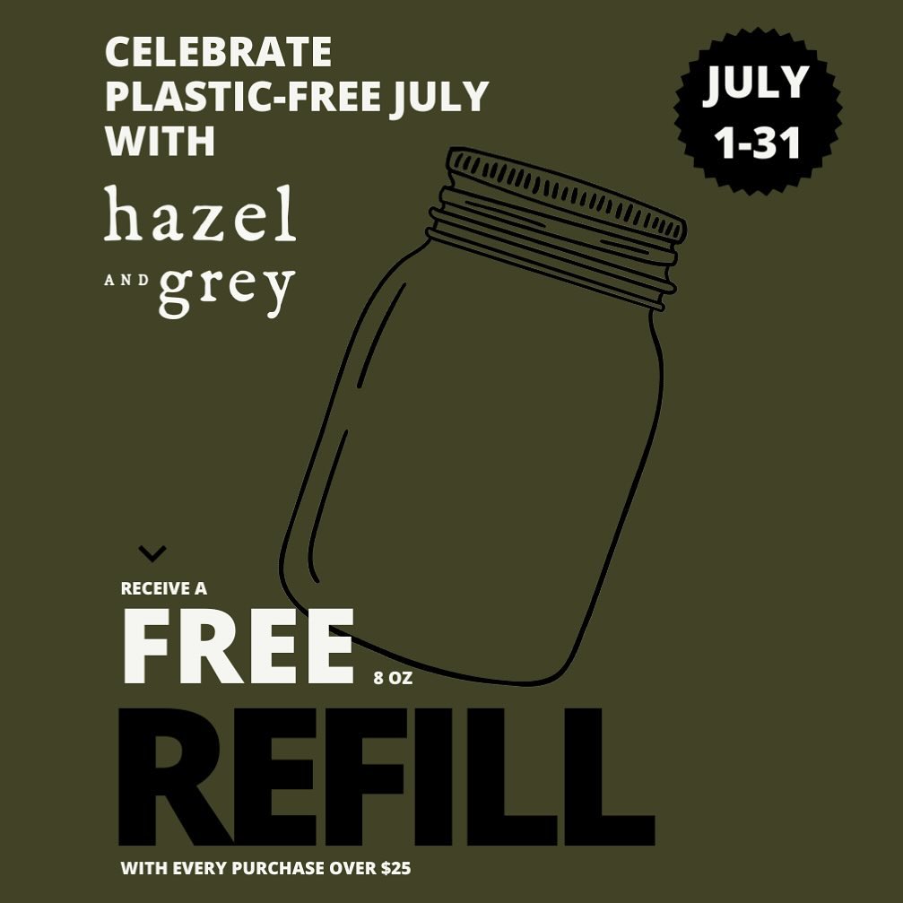 Join us in celebrating Plastic Free July! 🌎💚 Spend $25 or more and receive a FREE 8 oz refill. Let’s reduce plastic waste together, one refill at a time! (In-store only. Choose from hand soap, dish soap, all purpose cleaner, or glass cleaner.)