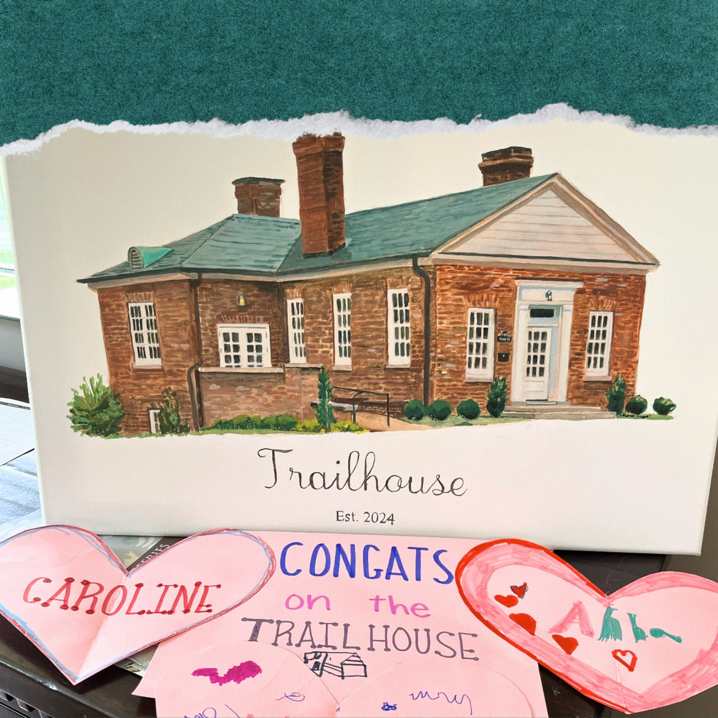 Feeling grateful for the amazing community we have at Trailhouse. This beautiful painting was given to us by one of our families and we love it so much!