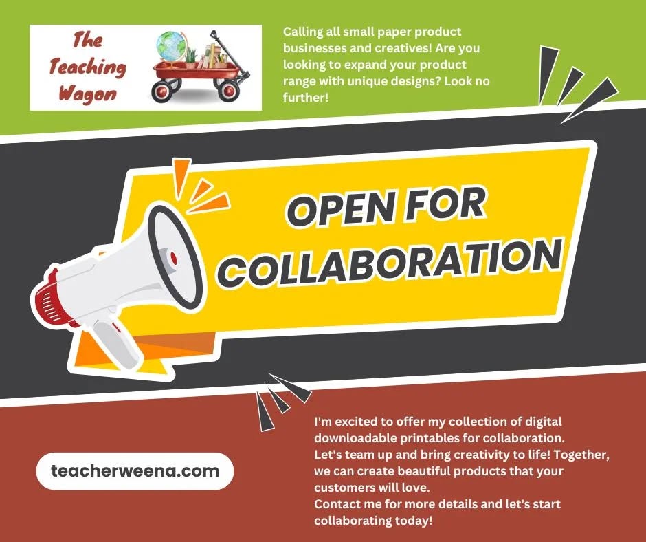 🎨✨ Open for Collaboration! Calling all small paper product businesses! Are you looking for fresh designs to elevate your products? Let's collaborate! Check out my digital downloadable printables from homeschool and student planners to activity packs and workbooks to manipulatives; and let's bring creativity to life together. Contact me for more details!
DM me here at The Teaching Wagon or at @teacherweena
or send an email to theteachingwagon@teacherweena.com
#Collaboration #SmallBusiness #CreativeCommunity" #smallbusinessph #paperproductsph
