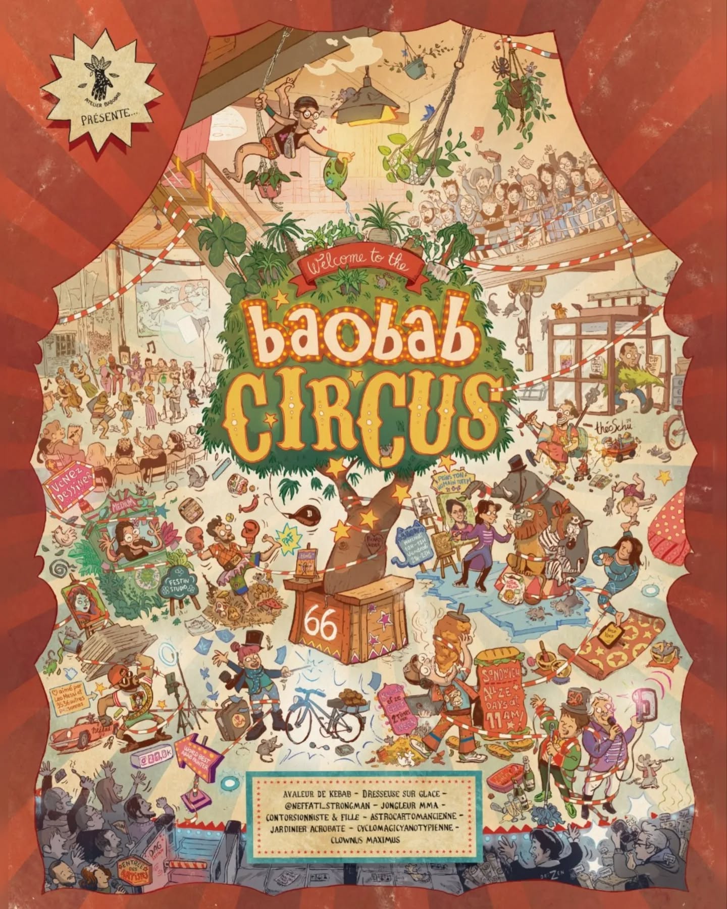 Welcome to the Baobab Circus ! 🎪🎪🎪
@atelier_baobab_66
Une des illustrations qui m'a prise le plus de temps, pas évident de la montrer en entier sur insta mais sachez qu'elle existe en posters ! 😏💵
Les artistes du Baobab Circus 🤡🤸♂️🦁🪄🤹♂️🤸♀️🏋🏽♂️ 🔭 :
@albanchampliau @theoschu_dessins @heyocoyoco @mailyshuby @vainces @movz_illugraphique @neffati_artiste @emilienvarela @___a.n.x___ @kwi.dame
