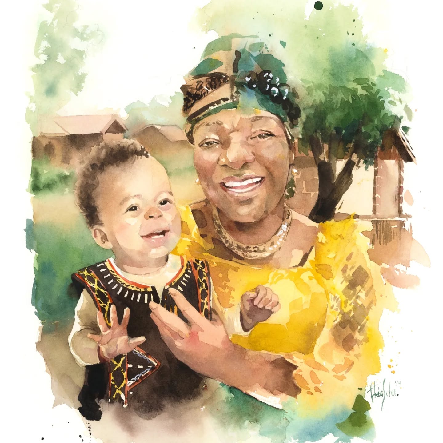 Double portrait d'une grand-mère et son petit fils réalisés pour une commande. 🎨🖌️