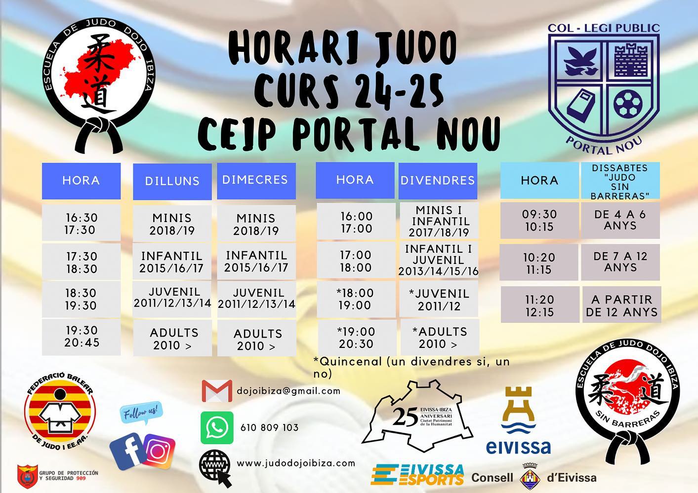 Ya tenemos listos los horarios para el curso 24-25 y las inscripciones estan abiertas.
Plazas limitadas, Pide informacion y reserva la tuya! Os esperamos a partir de septiembre
#judo #dojoibiza #judoibiza #judoeivissa #horariosjudo