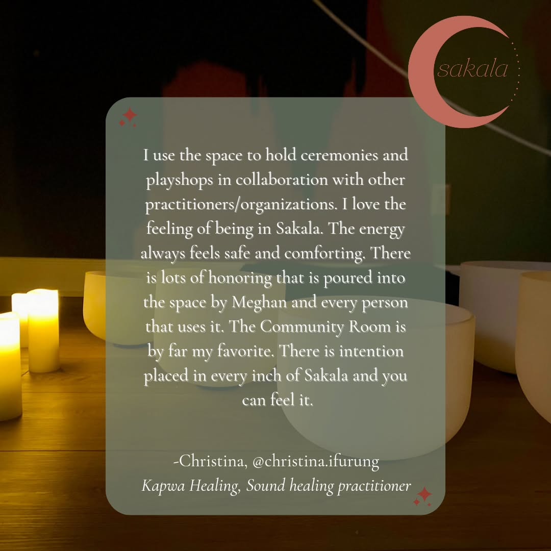 We are so grateful for the healers who share their gifts at Sakala and show up for this community!
Check out @christina.ifurung for more about her work!
#denverhealthandwellness #denverhealers #denveryoga #denveryogaevents #denvercommunity #denveryogaspaces #denverhealingcommunity #yinyogadenver #denverevents #denveryogi#chakrarealignment #denverreikihealing #denverqigong #denversoundbath #denversoundhealing #denveryoganidra #denverwellnesscommunity #denverbreathwork #denvereventspace #denverherbalists #denverancestralhealing
#sakalacommunity #somatichealing
#denverenergyhealing #protectyourenergy #protectyourpeace #healershealinghealers #wearefamily #denver420
