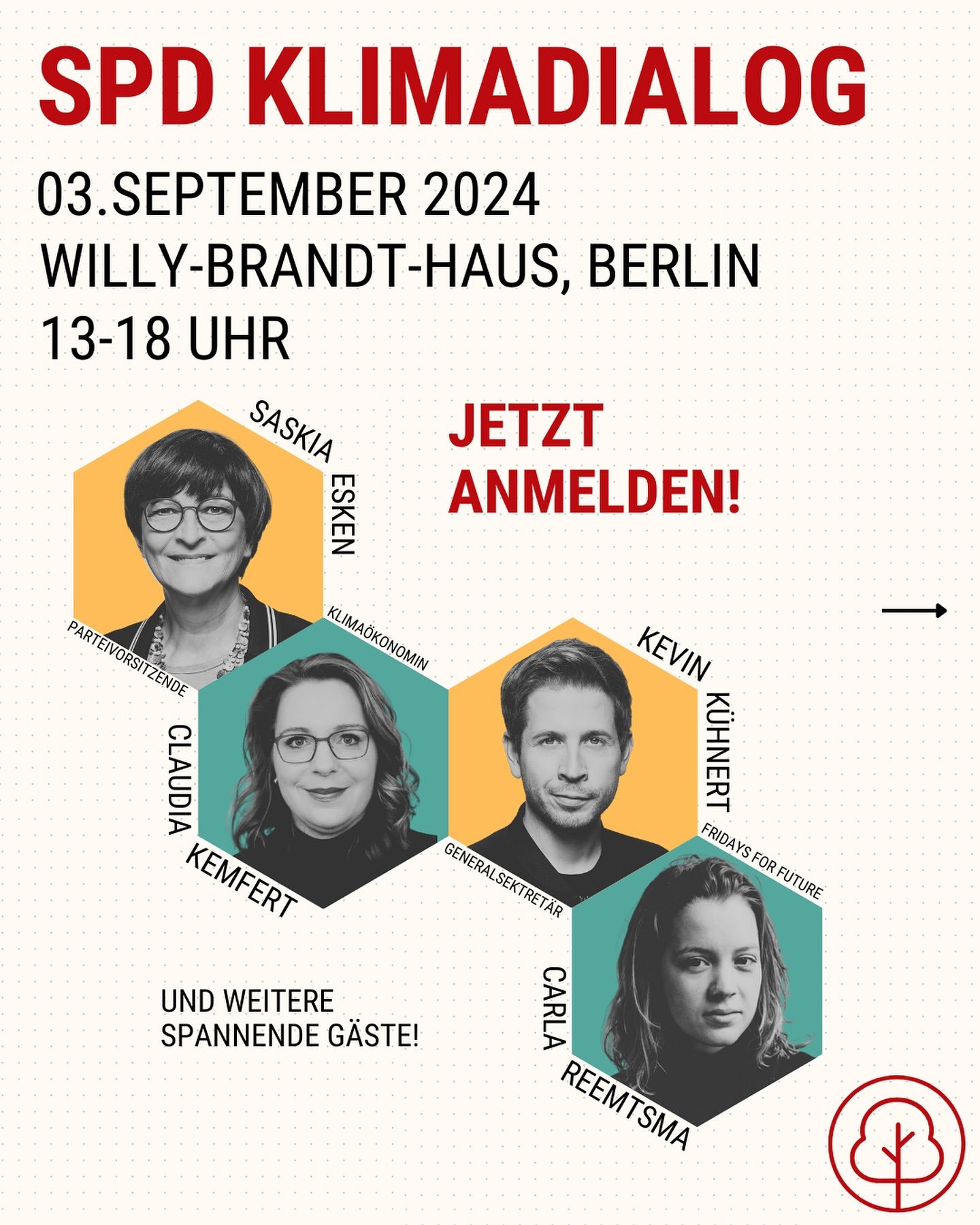 Wie sieht eine gerechte & erfolgreiche Klimapolitik aus? 🌳
🌹Auf diese gesamtgesellschaftliche Frage wollen wir am 03.09.2024 eine sozialdemokratische Antwort geben: Von 13 bis 18:00 werden wir uns im Willy-Brandt-Haus in Berlin Zeit für unsere inhaltlichen Debatten zu den Herausforderungen und möglichen Lösungen nehmen und zugleich Raum zum Vernetzen und Kennenlernen bieten. Denn klar ist: Die Klimakrise können wir nur angehen, wenn wir jetzt solidarisch zusammenarbeiten.
🫱🏼🫲🏽 Mit Unterstützung des @spdde Parteivorstands und des @sozialklimarat haben wir dafür ein buntes Programm und spannende Panellist*innen aus SPD, Wissenschaft und Klimabewegung aufgestellt.
🫵 Komm dazu! Den Anmeldelink findest du in unserer Bio!
Wir sehen uns in Berlin! 🙌
#Klimaschutz #Klimapolitik #KlimaGerecht #ClimateJustice #SozialeGerechtigkeit #Sozialdemokratie #SPD #SozialKlimarat #Zukunft
