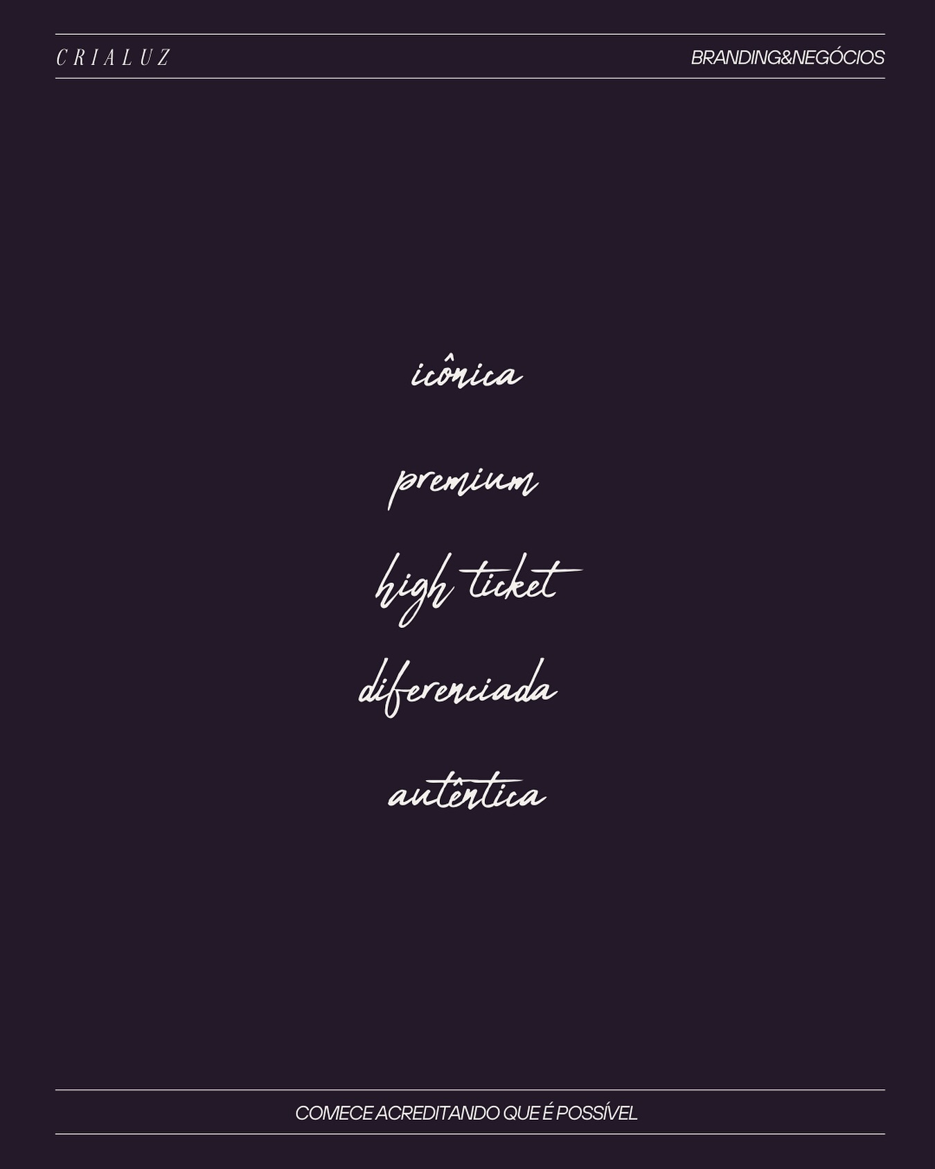 Qual é o significado real de sua marca? 🤔
Já reparou como o mercado digital está cheio de palavras “atraentes” e repetidas, mas que nem sempre ressoam com aquela marca e com o público que a acompanha?
Termos como “icônico”, “premium”, “high ticket”, o que realmente há de substância por trás deles?
A empreendedora que busca a Crialuz já entendeu que a verdadeira experiência vai ALÉM da superfície, muito além da modinha. Ela já sabe que a MATURIDADE de um negócio acontece a partir da criação de produtos e serviços que cumprem suas promessas, que são coerentes com a mensagem e que realmente agregam valor à vida dos clientes.
O diferencial de uma marca COERENTE é que ela vivencia seus valores desde a ideia do produto ou serviço até o pós venda, passando, inclusive, pelo atendimento ao cliente. E por essa razão, essa marca prospera.
Trouxemos sugestões que podem te ajudar nesse sentido:
✨ Mantenha coerência e consistência entre a essência de sua marca e sua mensagem e identidade visual em todos os pontos de comunicação.
✨ Produtos e serviços precisam entregar o que prometem. Clientes satisfeitos são mais propensos a se tornar defensores da marca.
✨ Interaja com seu público de maneira transparente, mostrando que você realmente se importa com ele.
✨ Seja transparente sobre seus processos, produtos e valores e fortaleça a credibilidade e a confiança.
Seu negócio merece mais que narrativas vazias e palavras em alta. Merece uma identidade que reflita seus valores em ações, compromissos e presença no mercado.
Aqui trabalhamos para que sua marca inspire confiança por meio de ações, porque, no fim das contas, os clientes não se impressionam apenas com palavras – eles se lembram do comportamento do seu negócio, como um todo.
Pronta para ver sua marca brilhar de ponta a ponta?
✨ Comente “NOVA” e aguarde nosso contato
#BrandingCrialuz #AtelieDeBranding #Brandingparamarcas