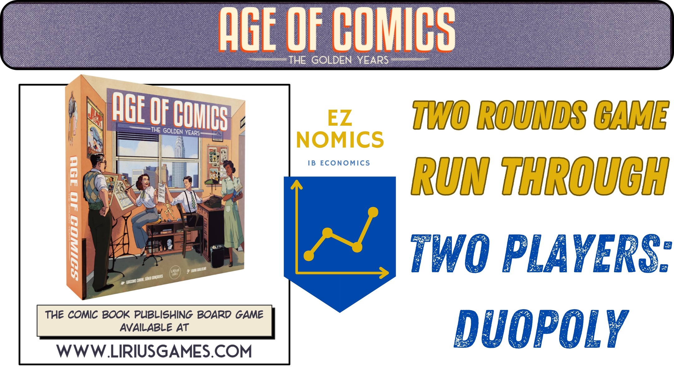 I just launched my 3rd video on the #economic #boardgame Age of Comics: The Golden Years by Lirius Games @liriusgames (no paid promotions!), which can be seen on my #ibeconomics YouTube channel: https://www.youtube.com/@EZNOMICS
The video provides a two-player (duopoly) two round run through of the game:
https://www.youtube.com/watch?v=RQxsbr8cxKA
To reduce screen time & increase family time at home, I've been delving into the expanding world of economic board games as a fun way to teach/learn economics!
The first game I'm currently exploring on my channel is Age of Comics, a worker placement game in which you, as a comic book publisher, compete against other oligopolistic publishers for loyal fans.
---
Micro concepts within the game include:
* Theory of the Firm
* Comic book publishers operate within the market structure of duopoly if it’s a 2-player game
* However, if it’s a 3-to-4-player game, the market structure is an oligopoly
* In addition, game theory is present through the strategic behavior of the competing firms
---
Player actions include:
* Hiring writers & artists
* Developing story ideas
* Developing original comics
* Printing both original & rip-off comics
* Collecting royalties & sales revenue
---
Production concepts:
* The role of the entrepreneur to organize factors of production through the employment & costs of labor & capital resources
* Product differentiation & non-price competition
* Competing substitutes
* Sales & marketing
* Job training as a positive production externality
---
Consumption concepts:
* Non-price determinants of demand
* Changes in tastes & preferences
* Sales & marketing & building hype for an upcoming comic book
* How competing substitutes impact demand
* And how household expenditure = the revenue earned by the firm
---
#tabletopgames #ageofcomicsgame #ageofcomics #tabletopgaming #boardgamer #boardgamephotography #comicbooks #comicbookgame #goldenagecomics #juegosdemesa #goldenagecomicbooks #jeuxdesociete #giochidatavolo #brettspiele #comicbookcovers #comicbookcollector #comicbookart #comicbooknerd #gametheory #economicboardgames #eurogames #eurogame #eurogamer