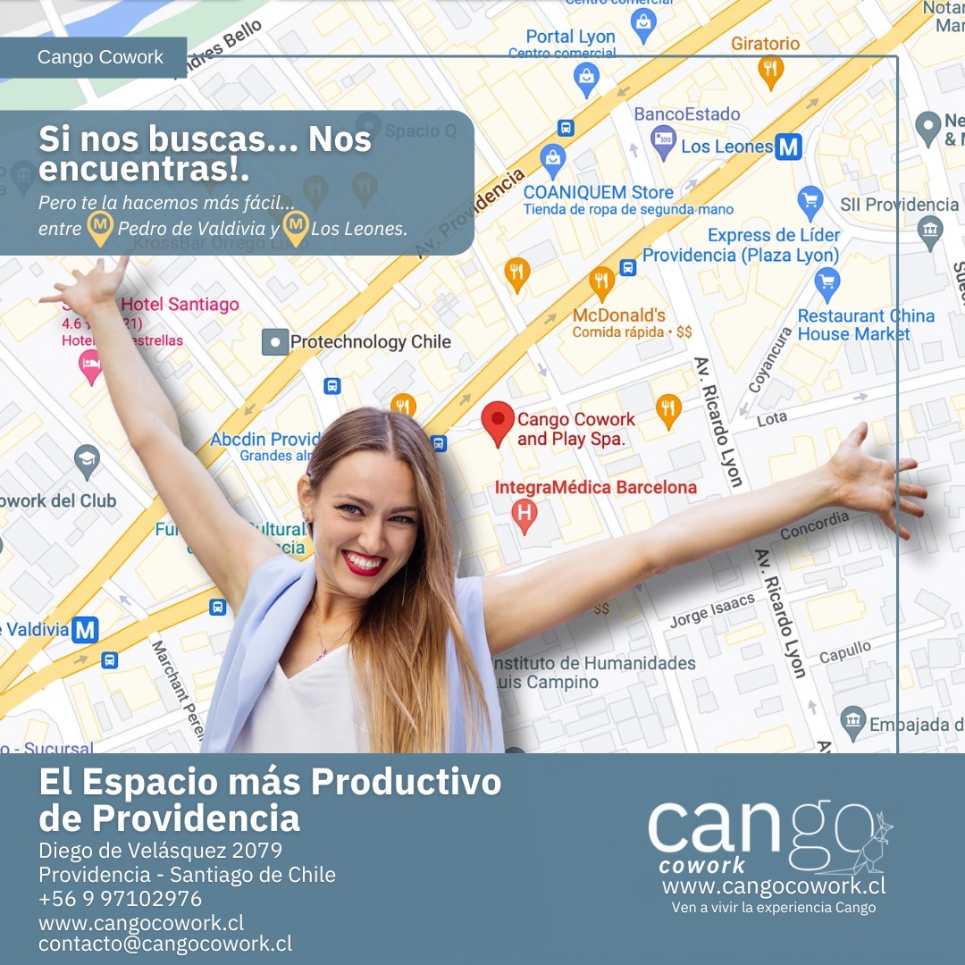 Ya lo sabes, si buscas un lugar para eventos, reuniones, charlas, presentaciones, o tener muchas privacidad solo debes poner Cango Cowork en tu buscador y listo... Ahí estamos.
Tenemos presencia, somos de reconocida trayectoria, las opiniones avalan nuestro trabajo y la cercanía a estaciones de metro es ideal para siempre estar a la hora.
¿Te la hago fácil?... www.cangocowork.cl y conoce nuestros servicios.
¿Más fácil?.... Nos ubicamos en Diego de Velásquez 2079, Providencia (entre metro Pedro de Valdivia y metro Los Leones).
Ven a vivir la Experiencia Cango.
Cango Cowork
El Espacio más Productivo de Providencia.
Diego de Velázquez 2079, Providencia.
www.cangocowork.cl
+56 9 97102976
contacto@cangocowork.cl
#cowork #coworking #chile #empresas #pymes #profesionales #independientes #oficinas #oficinavirtual #direccioncomercial #direcciontributaria #saladeeventos #saladereuniones #oficinasprivadas #agosto #comunidadcango #ınstagood #ınstachile
