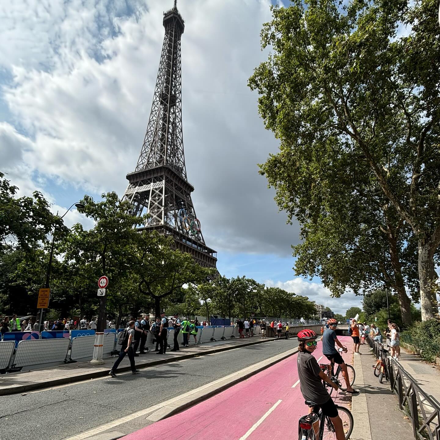 We didn’t think anything could top seeing the Tour de France in person this summer, but being here in Paris for the Olympics is truly incredible. We are on cloud nine, especially as we are back on bikes for the first time in two months since the arm fractures, able to whip around the city on virtually car-free streets from one awesome thing to the next (they added 60km of bike paths to their already amazing network of 240km of bike lanes, and have shut down much of the city to vehicle traffic for the games). Oh how we have all missed cycling! Heron is our city bike navigator and doing an awesome job :) It took us a while to find a rental company that stocked helmets - we’re not quite ready to do the European no-helmet thing - especially as keeping up with Heron on cobblestone is enough of a challenge!
At every turn there are people singing and dancing in the street in all different languages- so much joy and so much pride. Yesterday we caught Morocco’s awesome win against USA in the men’s soccer/football quarterfinals, and today was a mix of men’s road cycling (so amazing! and free!), and soaking in all the awesome energy at the Canada Olympic House for the women’s soccer quarterfinals and the amazing results in the pool. The city is buzzing and it’s a real experience to be part of it :)