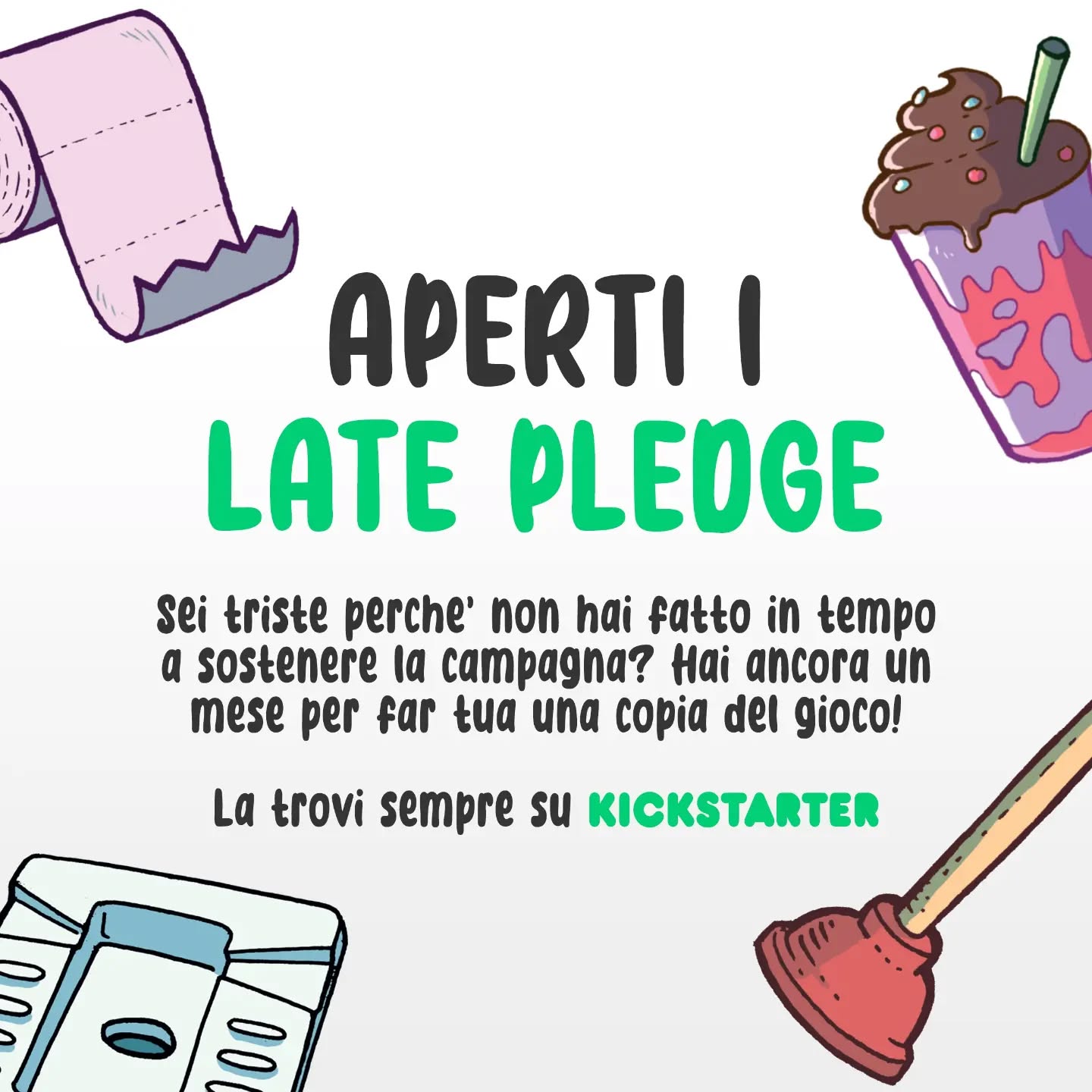 Ciao, sei triste perchรฉ hai perso l'opportunitร di finanziare il gioco piรน bello di sempre? Ti capisco!
Per questo abbiamo attivato i Late Pledge, che รจ un modo complicato per dire che fino agli inizi di settembre puoi ancora prenotare la tua copia di This Game Is Shit!
Ti basta andare su Kickstarter (link in bio) e selezionare la ricompensa che preferisci.
Non fartelo sfuggire di nuovo, non ci sarร un Very Late Pledge.
#giochidicarte #giochidatavolo #boardgame #boardgames #kickstarter #thisgameisshit