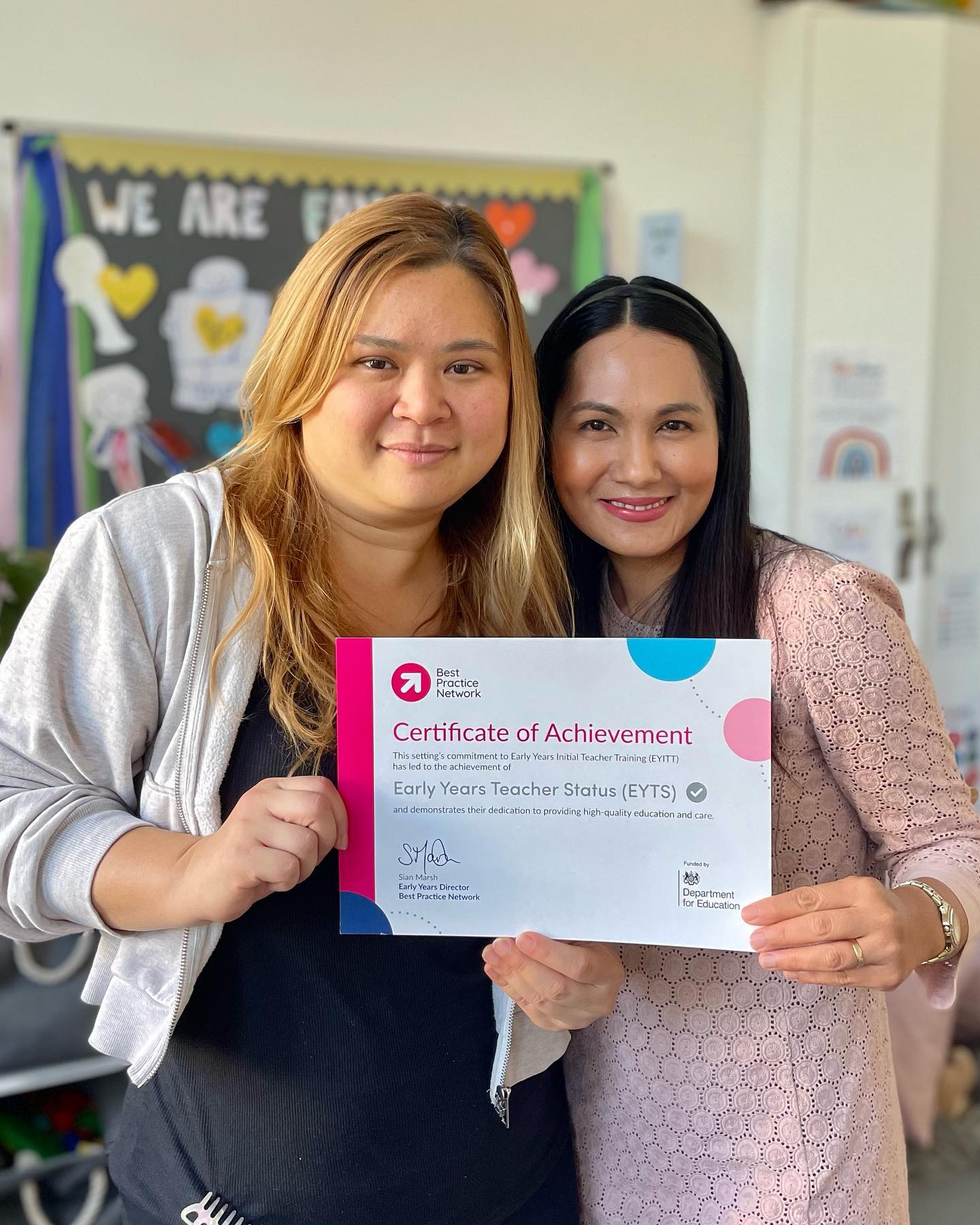 🎉 Exciting News! 🎉
We are beyond proud to share that our nursery has been recognised for supporting the training of Early Years Teachers! 🌟
Our dedicated teachers have been working full-time with our children while also studying for their Level 6 in Early Years. Their hard work and commitment have now earned them the Early Years Teacher Status (EYTS). This is not only a significant milestone in our teachers’ careers, but also a testament to our nursery’s commitment to the children in our care and to enhancing the quality of early years provision at La Petite Nursery.
@bestpracticenetworkbpn (funded by
@educationgovuk) has congratulated us, emphasising the vital role Early Years Teachers play in children’s development. We’re proudly displaying our Certificate of Achievement, recognising our commitment to the Early Years Initial Teacher Training (EYITT) and exceptional education and care.
Swipe to see our reactions and join us in celebrating this success! Learn how we provide the highest quality early education @lapetitenurserylondon 🦄
#EarlyYearsTeacher #proudmoment #nurseryachievement #educationexcellence #lapetitenursery #earlyyearseducation #earlychildhoodeducation #teacherlife #teachertraining #qualifiedteacher #qualifiedteachers #teachersqualification #highstandards #highqualityeducation #preparingforlife #childcareprovider #childreneducation #london