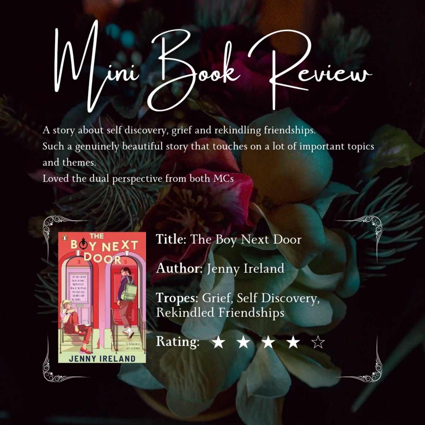 A touching and sweet read. Discusses a lot of important topics that a lot of books don't, or when they do, they are only gently mentioned.
I love the journey of rekindling a friendship (gives a cynic like me a little hope) ✨️💛
Massive thank yous to Penguin and NetGalley for providing me with an advanced copy of this book to review.
TW: Grief, Loss, Surgery
#netgalley #bookreview #bookstagram #penguin