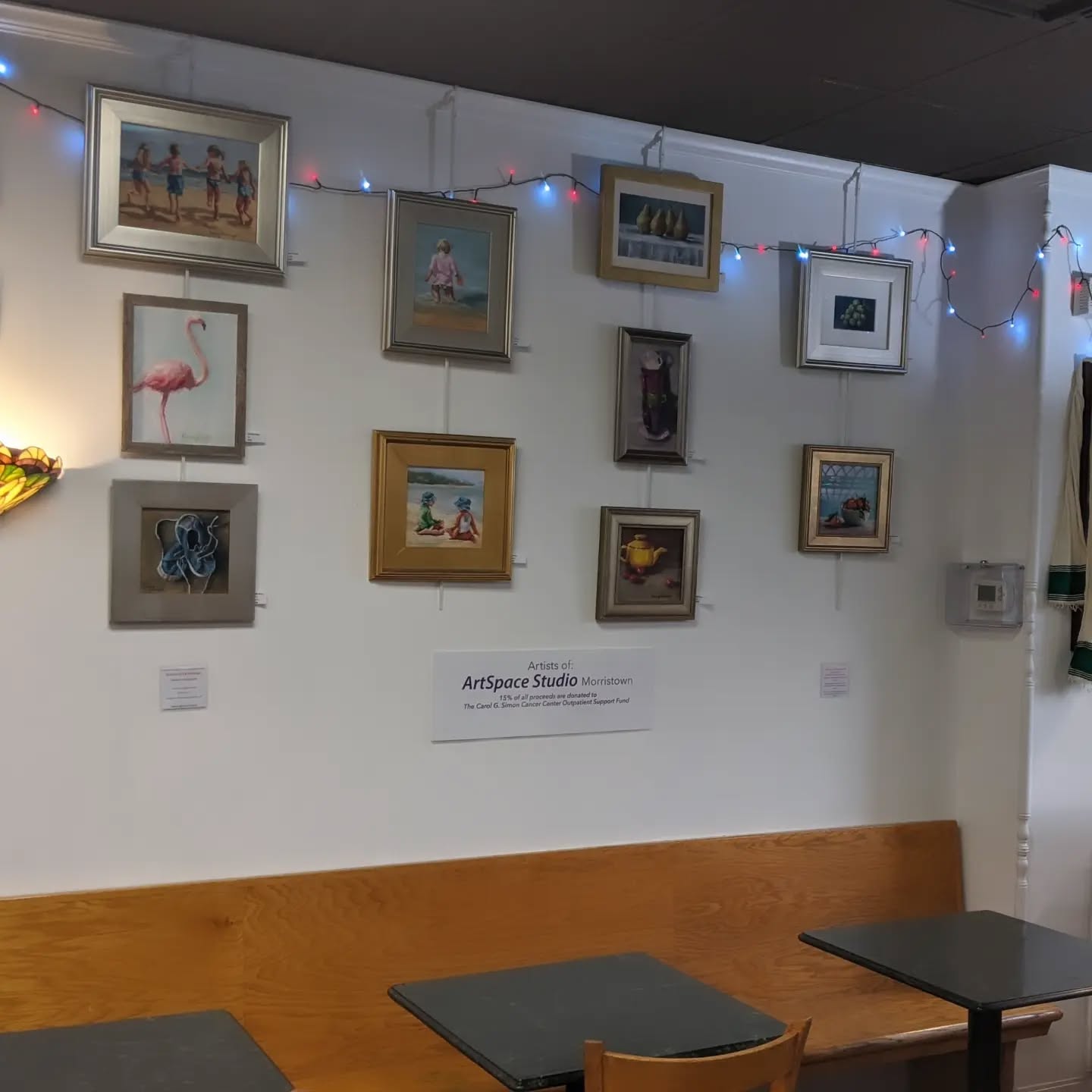 If you haven't had a chance to stop by recently, come check out the newest addition to our café space!
Curated in partnership with Morristown's own ArtSpace Studio on Elm Street ( @juliefriedmanart ), we'll be featuring a different artist every month in the front section of our shop, with 15% of all sale proceeds going to The Carol G Simon Cancer Center's Outpatient Support Fund to help ensure patients receive financial support for the critical physical and emotional needs they experience during their cancer treatments.
The first artist we're featuring this month is Rosemary Cenatiempo, whose other work can be found at @rosemarycenatiempo_art and whose contact details for purchase can be found on the last page of this post. Thanks Rosemary for being the first to celebrate the artists of ArtSpace!