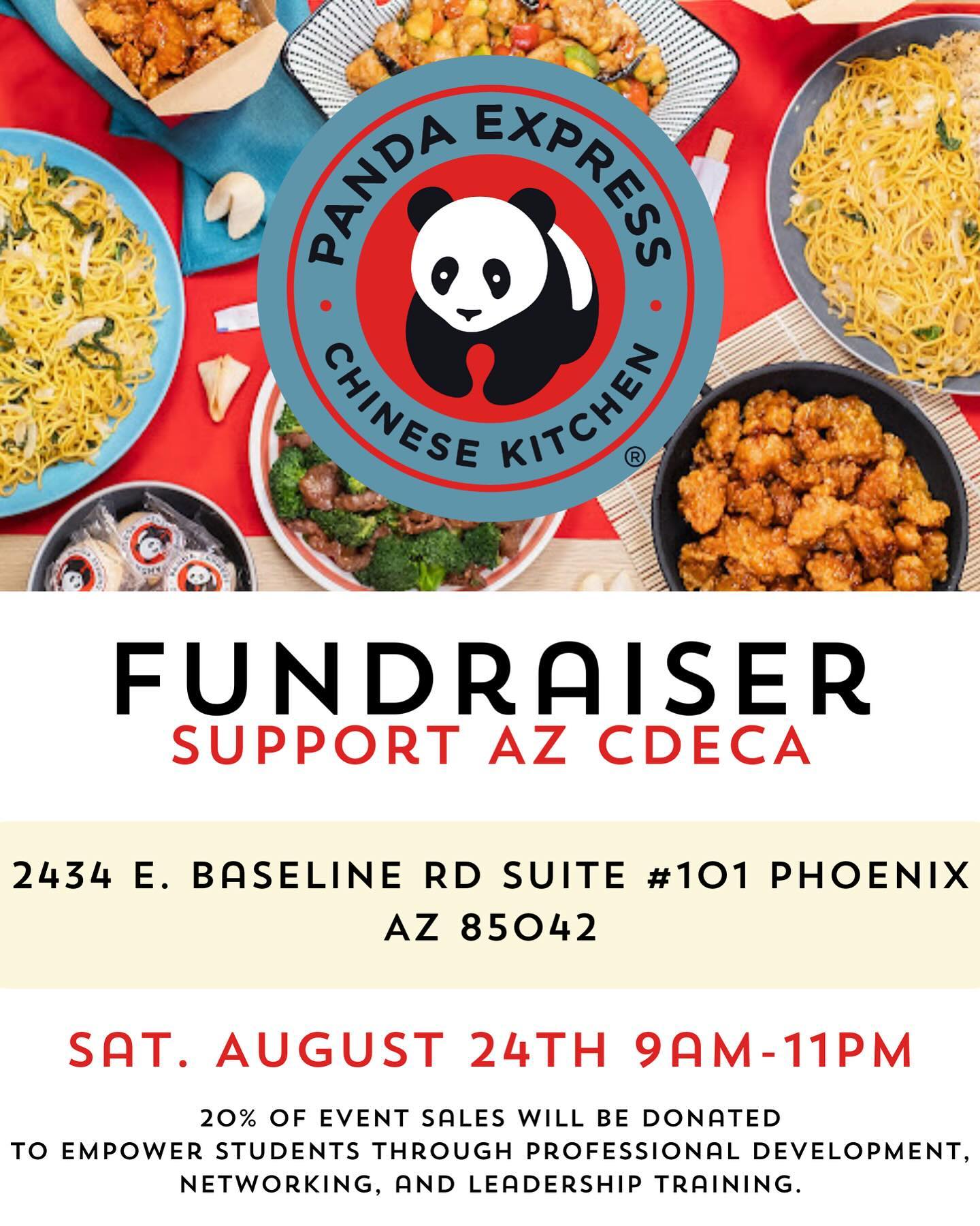 Join us for a delicious fundraiser at Panda Express after LAUNCH! 🌟 Enjoy your favorite dishes while supporting AZ CDECA.
📍 Location: 2434 E. Baseline Rd. #101, Phoenix, AZ
🗓️ Date: 8/24
🕒 Time: 9am-11pm
20% of your order will support our community initiatives! Let’s eat, support, and make a difference together! 🐼❤️ #PandaExpress #Fundraiser