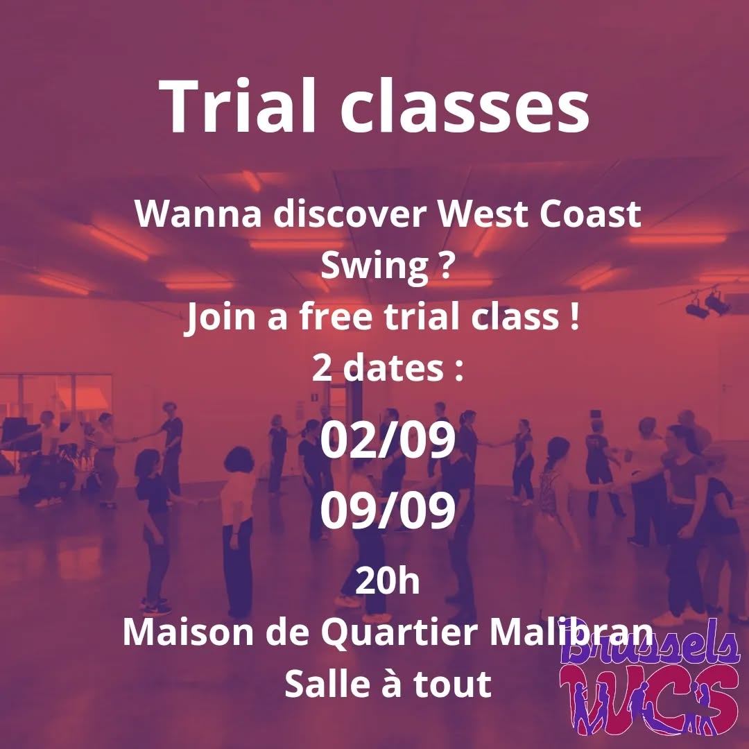 FREE - WEST COAST SWING TRIAL CLASS
To explore this fun and modern couple dance, come learn the fundamentals in just one hour. Then stay and practice with our experienced dancers as long as you want. It's free! You dont need to register and you dont need a partner. Two dates to choose from.
A new session of regular (weekly) classes for beginners starts on September 19th, 2024.
Visit our website for info on our classes and team (link in bio).
#trialclasses #brusselsdance #bwcs #westcoastswing