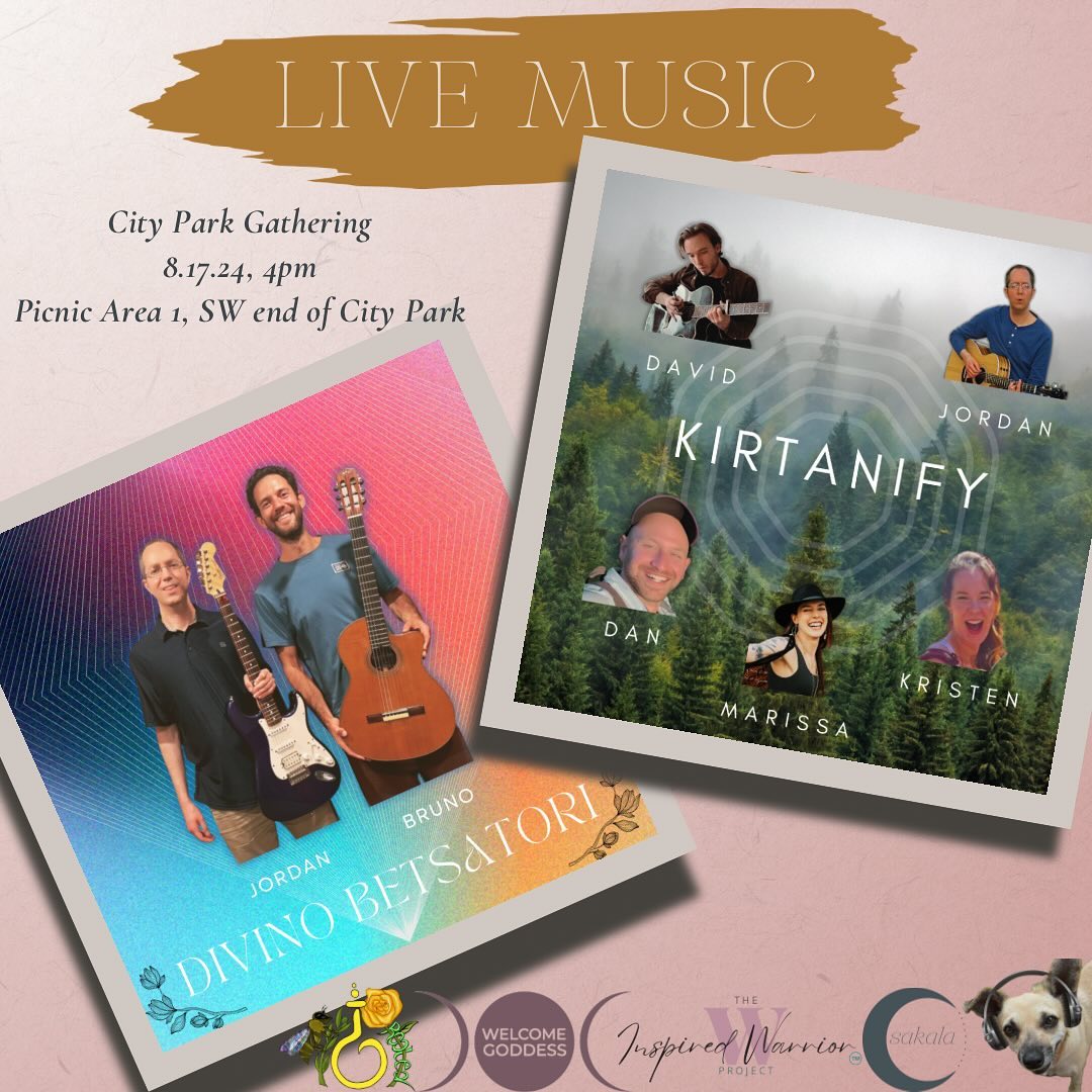 THREE MORE DAYS!!! Join us for this FREE event at City Park to gather in community with Sakala, Becoming Her, Welcome Goddess, The Inspired Warrior Project, and The Dead Roots.
We are blessed to have these two amazing bands play for us. Kirtanify will be playing at 4pm and Divino Betsatori will play at 4:30pm. You don’t want to miss this!
Divino Betsatori’s devotional world music combines ancient wisdom with modern insight. Borrowing the best from every major religion and spiritual tradition, we share kirtan, medicine music, and our original songs, which are best described as “indie-acoustic folk-rock, with hip-hop and reggae influence”. Our band is based out of Boulder, Colorado; and we travel the world on our mission to help you REMEMBER YOUR DIVINITY!
There will also be flow-state hooping, a silent disco, mutual aid station, potluck and more! Bring a chair and a dish to share. See you Saturday! 🙏🏼✨
RSVP at link in bio
#denverhealthandwellness #denverhealers #denveryoga #denveryogaevents #denvercommunity #denveryogaspaces #denverhealingcommunity #yinyogadenver #denverevents #denveryogi#chakrarealignment #denverreikihealing #denverqigong #denversoundbath #denversoundhealing #denveryoganidra #denverwellnesscommunity #denverbreathwork #denvereventspace #denverancestralhealing
#sakalacommunity #somatichealing
#denverenergyhealing #protectyourenergy #protectyourpeace #wearefamily #communitygathering #kirtanmusic