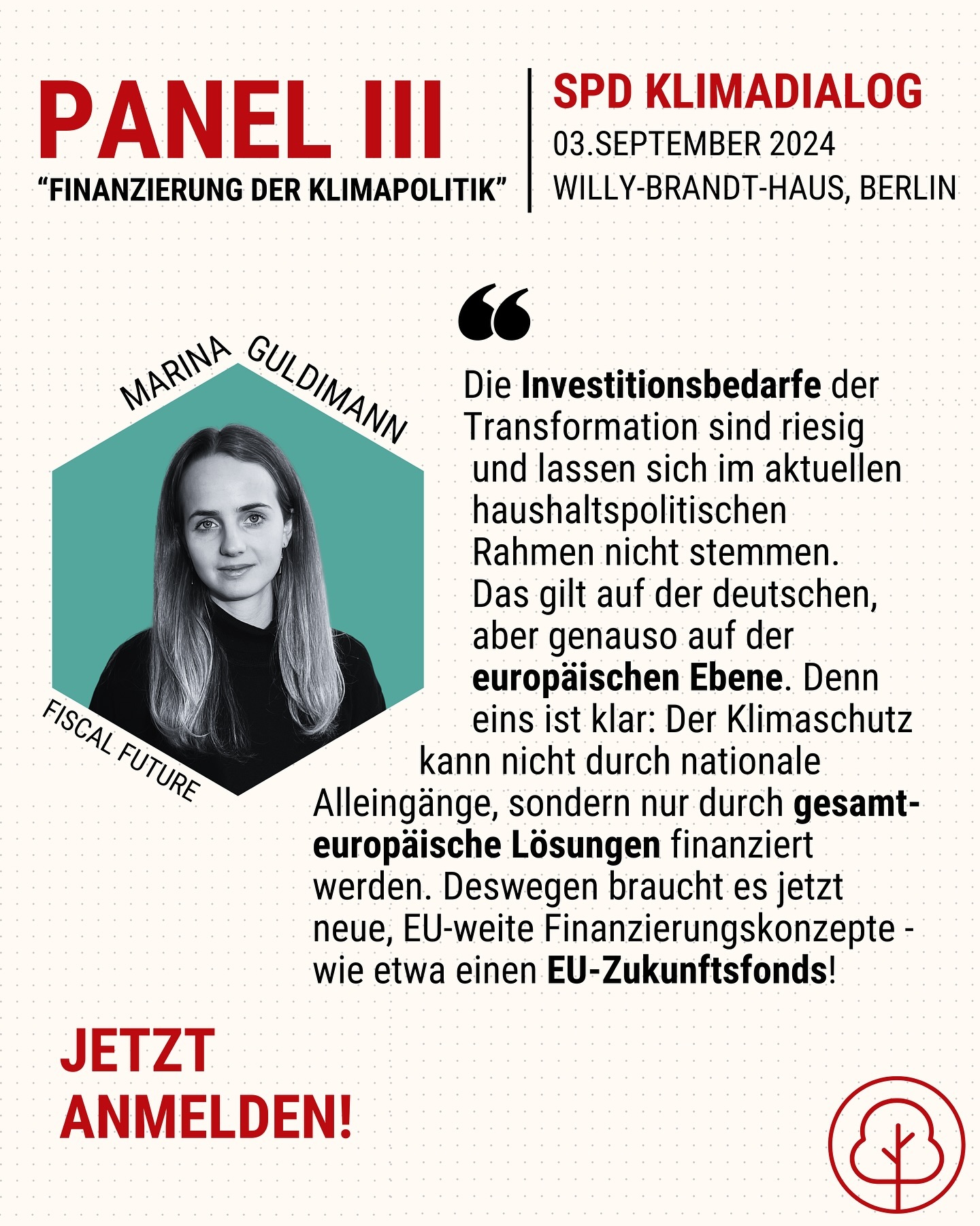 Wir freuen uns, dass @marinaguldimann von @fiscalfuture auf unserem Panel zur Finanzierung der Zukunft sitzt! 🌳💰
Anmelden kannst du dich einfach über den Link in der Bio! 🙌