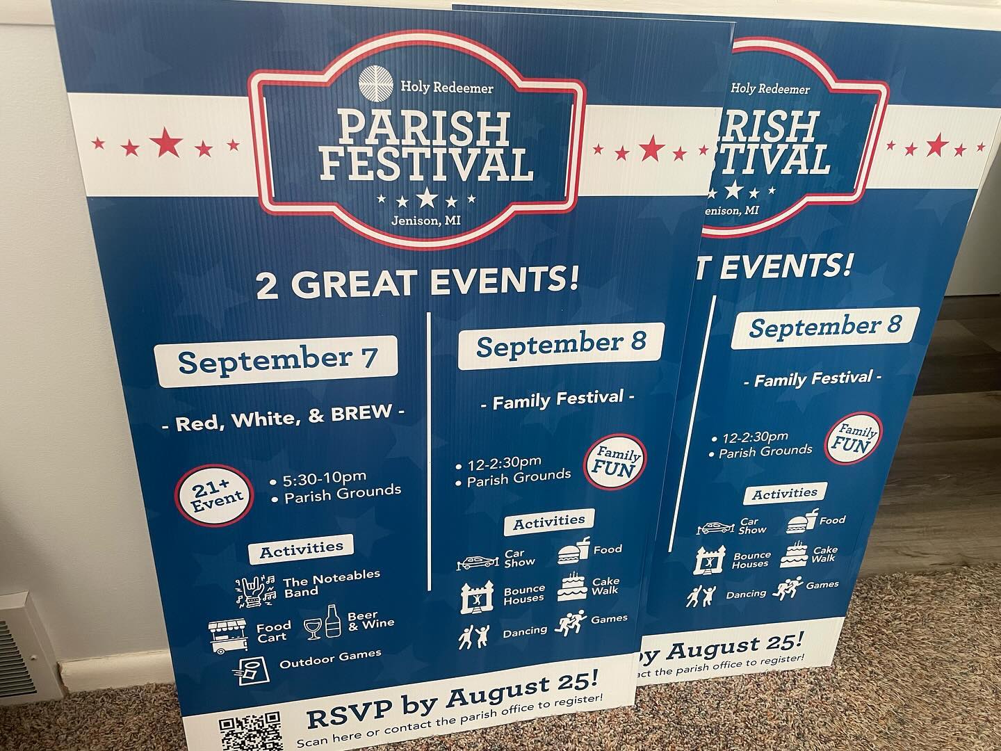 It was our pleasure to help print signage for the Holy Redeemer Parish Festival coming up in September!
From signs, to posters, social media, and more, we can handle your event needs.