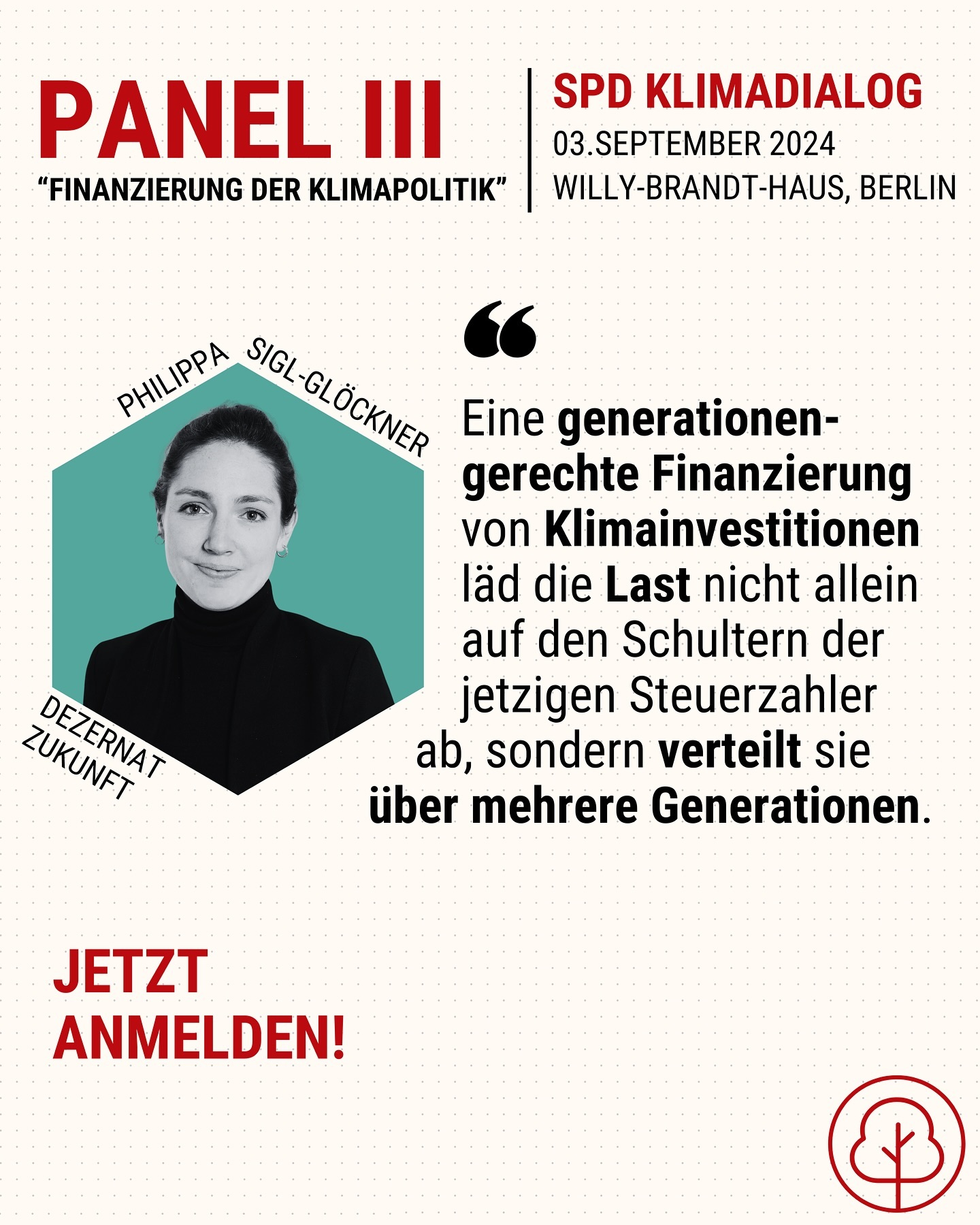 Wir freuen uns sehr, dass @philippa_siglgloeckner, Gründungsdirektorin von Dezernat Zukunft, auf unserem Panel zur Finanzierung der Zukunft sitzen wird! 💰🌹🌳
Anmelden könnt ihr euch über den Link in der Bio! 🙌