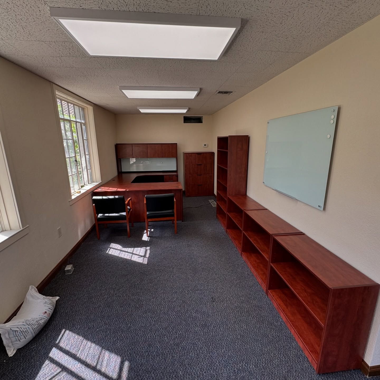Classic fully fitted cherry office for @cityofwoodland - can never go wrong with a sit to stand and extra storage!