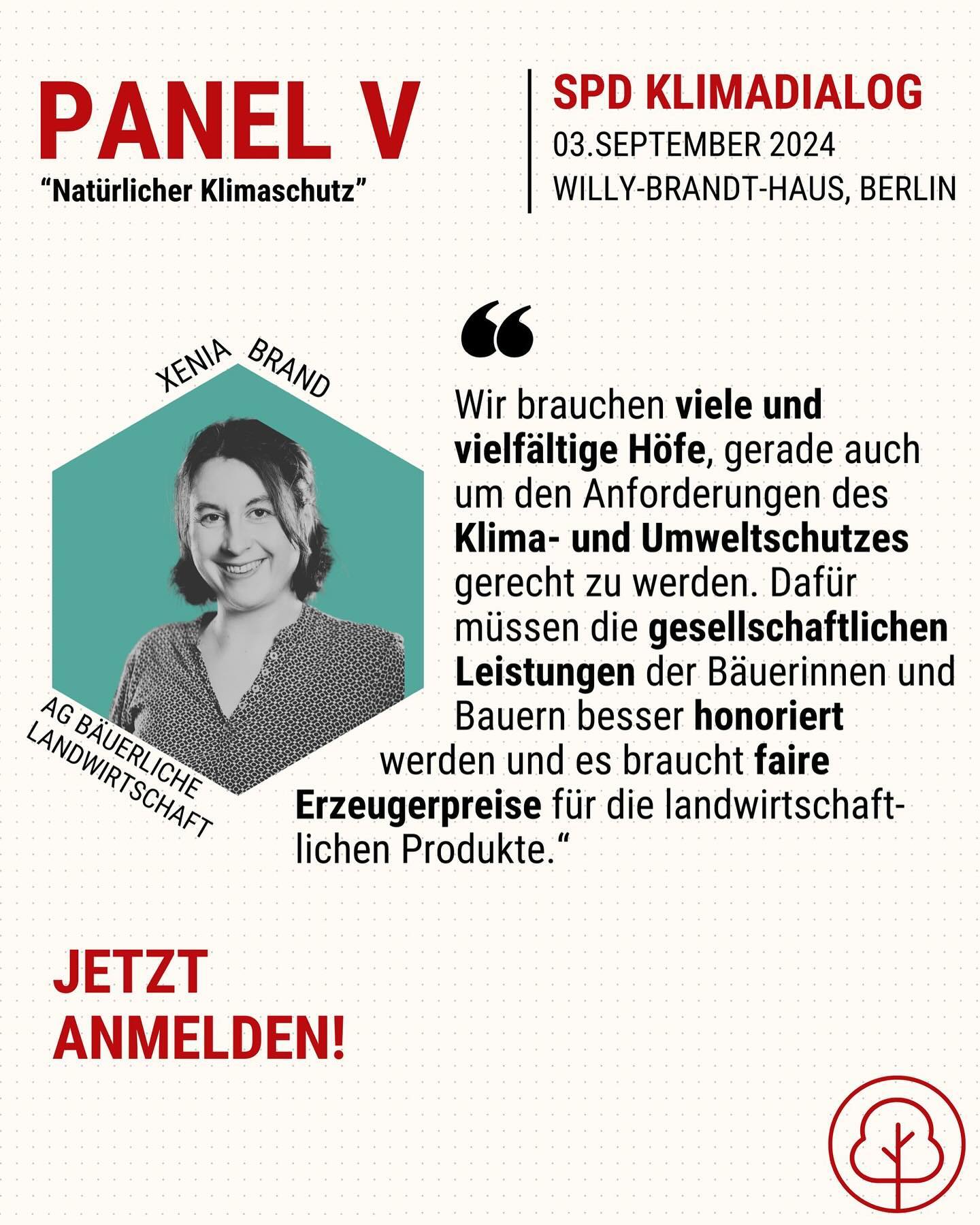 Erst Referentin für Klimaschutz und jetzt Bundesgeschäftsführerin der @abl_ev_de - wir freuen uns sehr, dass Xenia Brand als starke Vertreterin bäuerlicher Stimmen bei unserem ersten SPD Klimadialog und Panel „Natürlicher Klimaschutz und die Rolle von Ökosystemen & Landwirtschaft“ dabei ist! 🌻